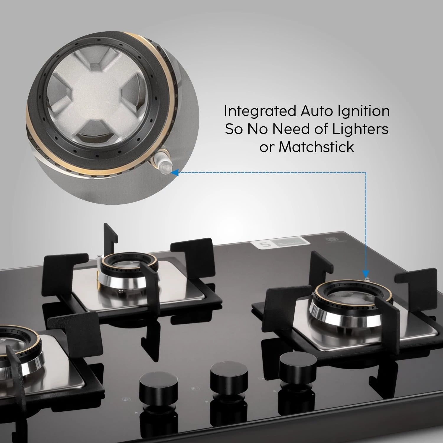 Glen 3 Burner Built-in Hob & Hobtop | 8mm Toughened Glass Top | Auto Ignition | Forged Brass Double Ring Burners | Black | ISI Certified | 2-Year Warranty
