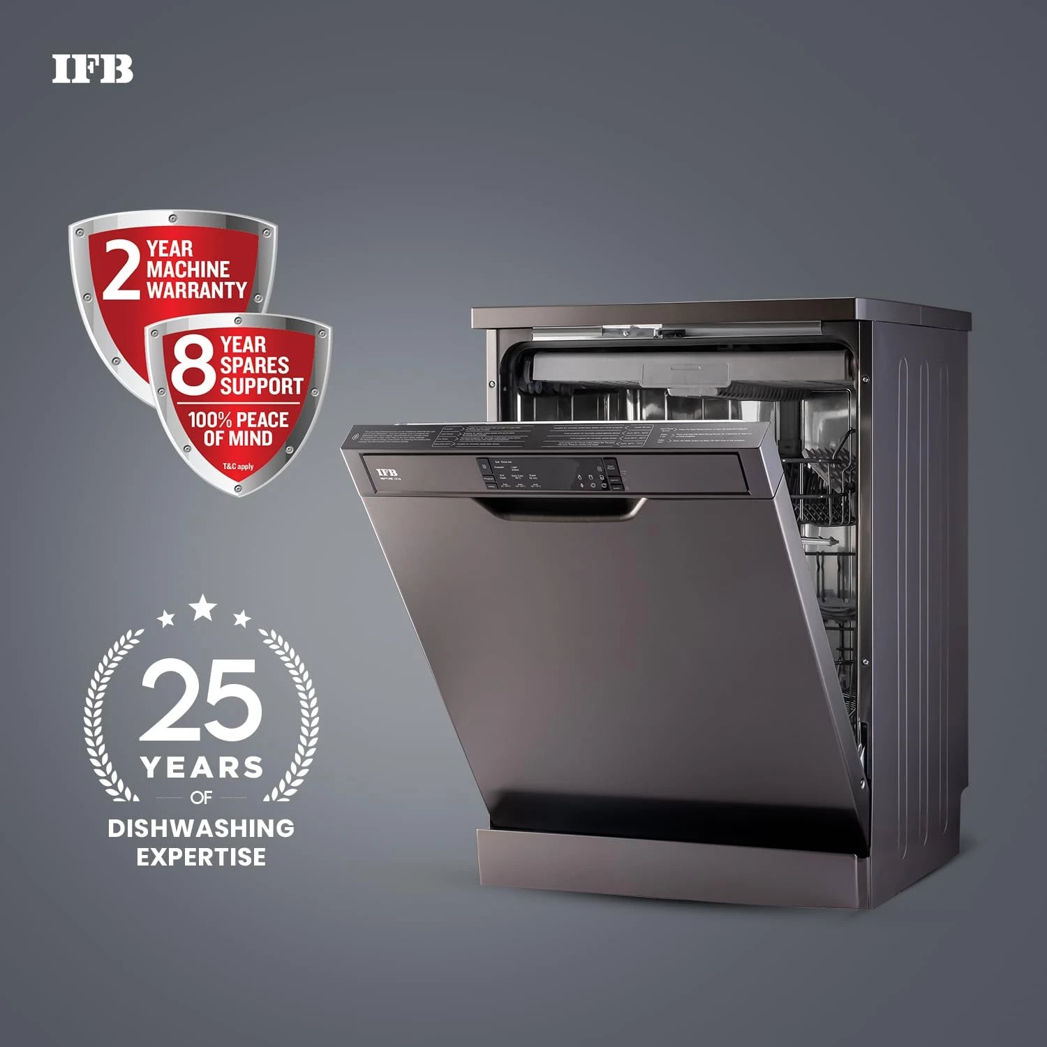 IFB 16 Place Settings with DeepClean® Technology Powered by AI Freestanding Dishwasher (Neptune VX16, Inox Grey, Largest Capacity Washes upto 92 Utensils, 70° Hot Water Wash)