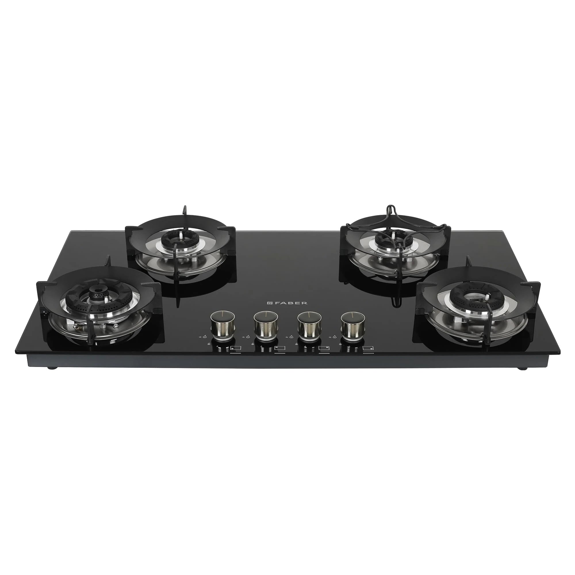 Faber HOB SUPERIA HT904 BR AI 4 Burner | Auto-Ignition | Spillage Proof | Concealed Chamber | Metal Knobs | Pan Support | Black Glass Finish | 5 Yr Burner & Glass Warranty | 1 Yr Comprehensive