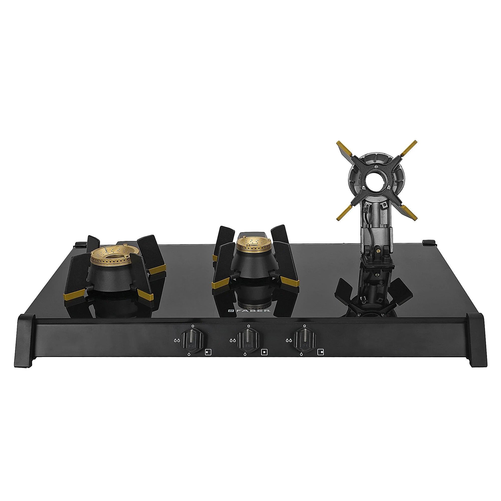 Faber Liftable Burners Freestanding Cooktop | Genius 753 AI BK | 75cm Width | Brass Burners | Manual Ignition | ABS Knobs | Pan Support | 2 Yrs Comprehensive,5 Yrs Valve & Burners,7 Yrs on Glass