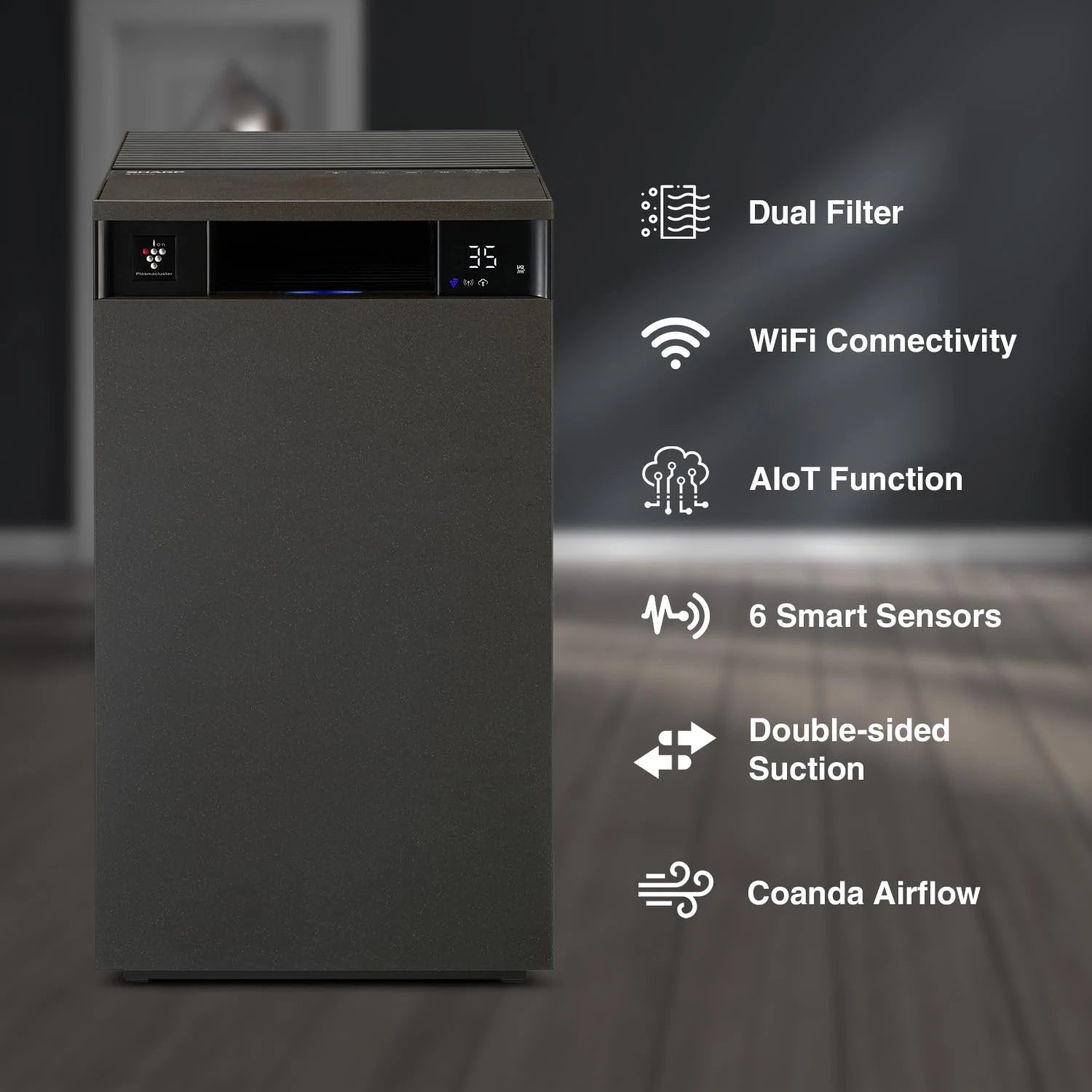 SHARP Air Purifier FX-S120M-H | Wi-Fi, Remote, PM 2.5, Real Time Air Quality, Temp, Humidity, Filter Life Indicator