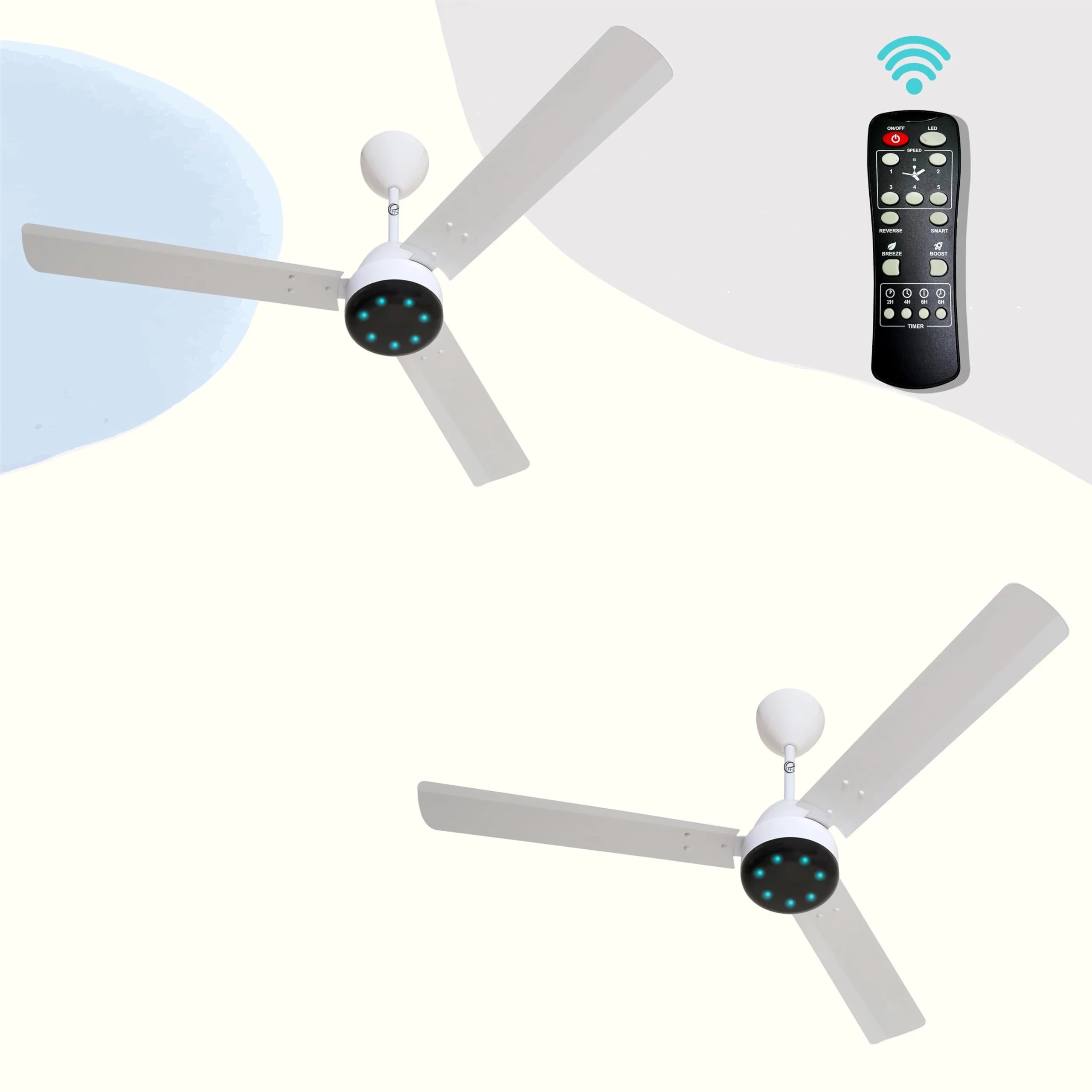 eFF4 Sino1200 mm 3 Blade 5 Star power Saving Ceiling fan with BLDC Motor | Remote control | Decorative Fan with Lights | High Air Flow (White - Modern, Pack of 2)