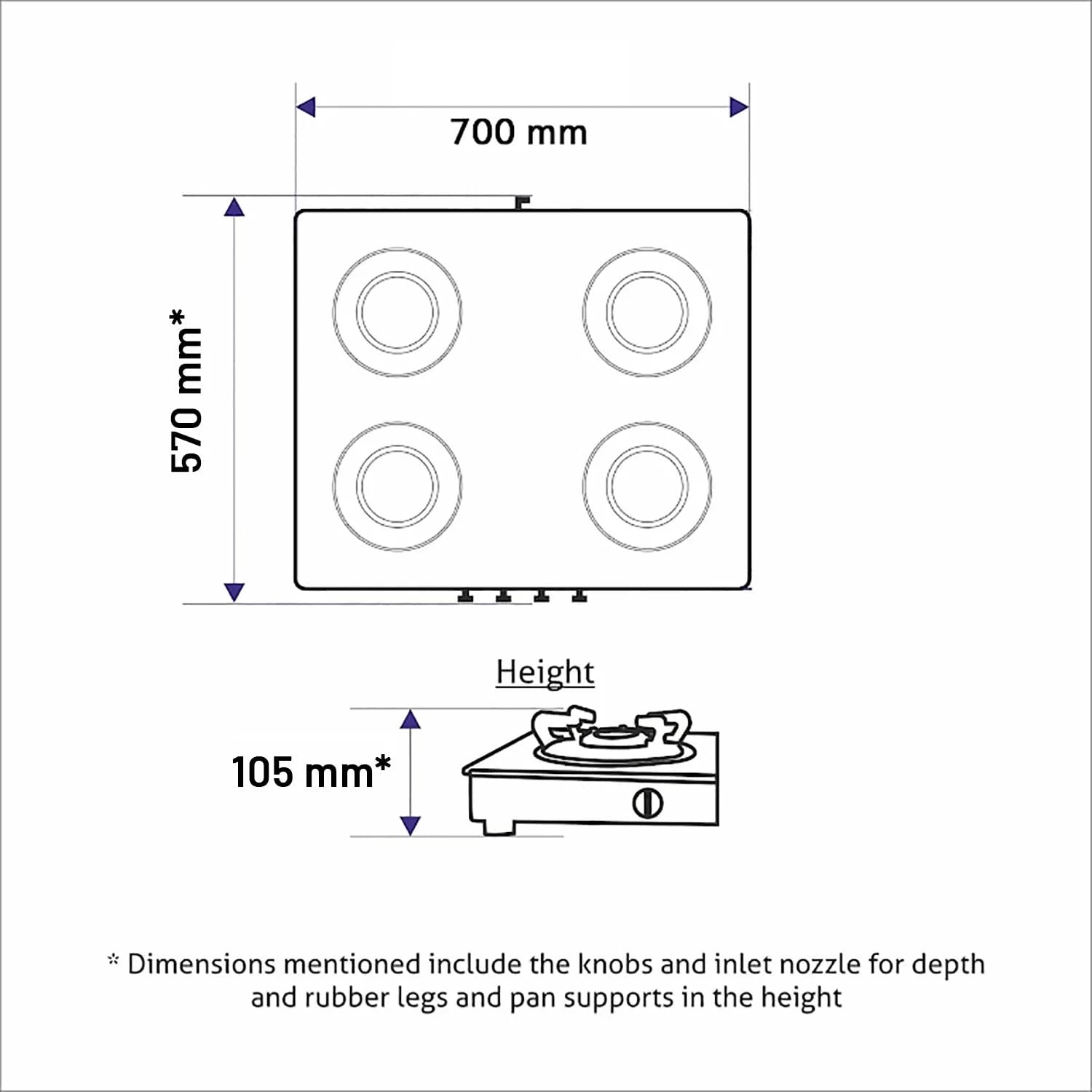 Glen 4 Burner Ultra Slim Glass Gas Stove 1 High Flame 3 Forged Brass Burner -Manual (1048 SL SQ BL FB)