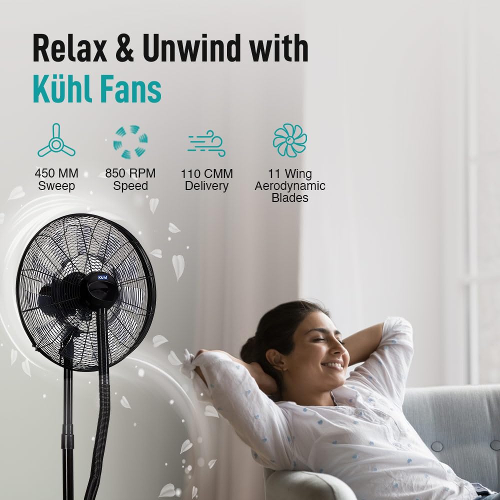 KUHL Exzel H3 Next Gen BLDC Desert Cooler with Mist & Humidifier | 18 Inches Pedestal Fan | Remote Operated | High Airflow & Low Noise | 6L/8 Hr Water Tank Capacity | Tilt Function | 450 mm