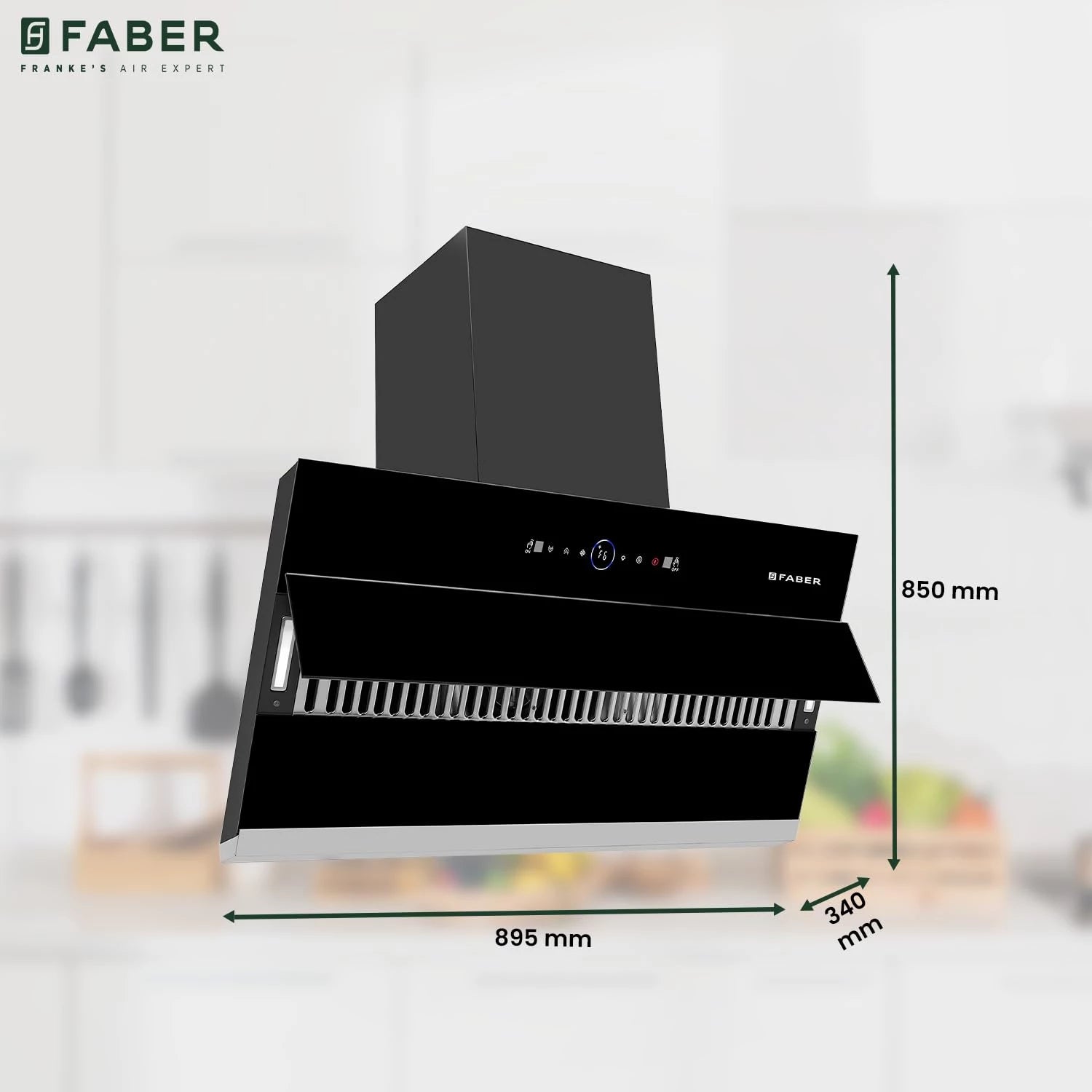 Faber 90cm 1500m³/hr BLDC Motor Autoclean Slant Chimney| Black Matt Filterless |9 Speed Control |Touch & Gesture Control |Oil Collector|5Yrs Comprehensive Warranty by Faber|Hood Maple BLDC FL HC BK 90