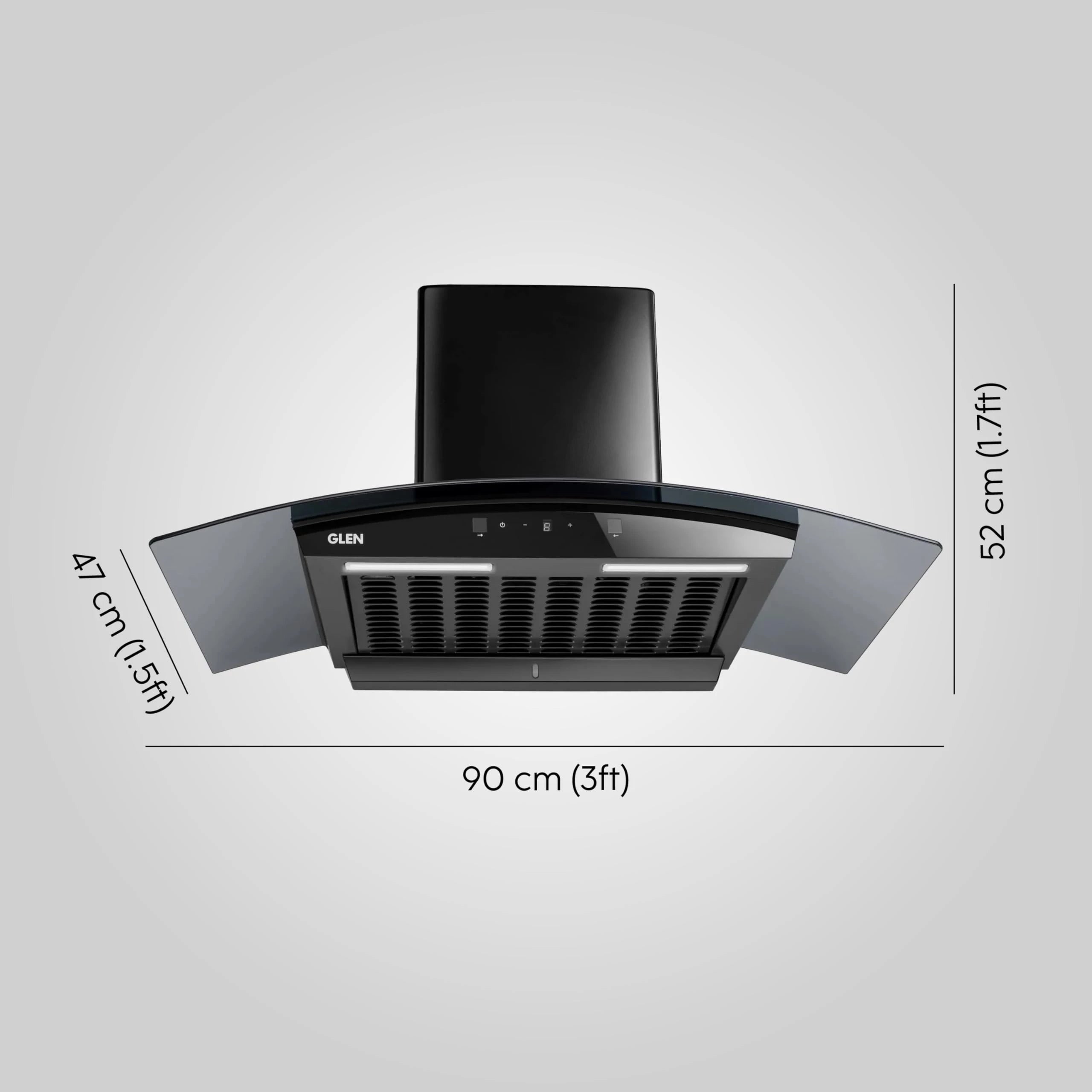 Glen 90 cm 1500 m³/hr BLDC Filterless Thermal Autoclean Kitchen Chimney, Curved Glass |(Hood RICA 90, Aeration technology| Touch & Gesture Control,Black)