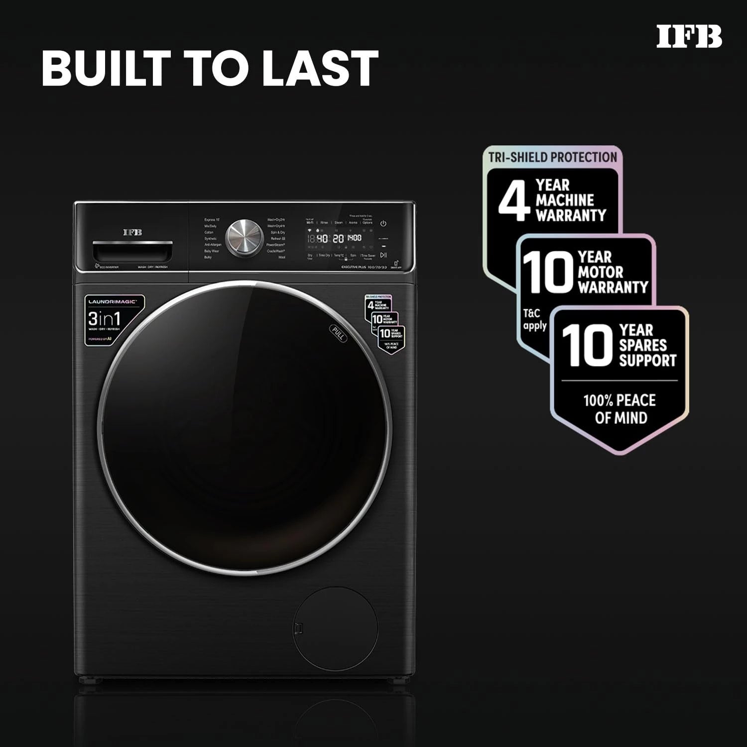 IFB 10 Kg/7 Kg/3 Kg 3-in-1, AI Powered, Fully Automatic Washer Dryer Refresher (IFB Laundrimagic®, EXECUTIVE PLUS ZXB, 9 Swirl Wash, Eco Inverter Technology, Black VCM)