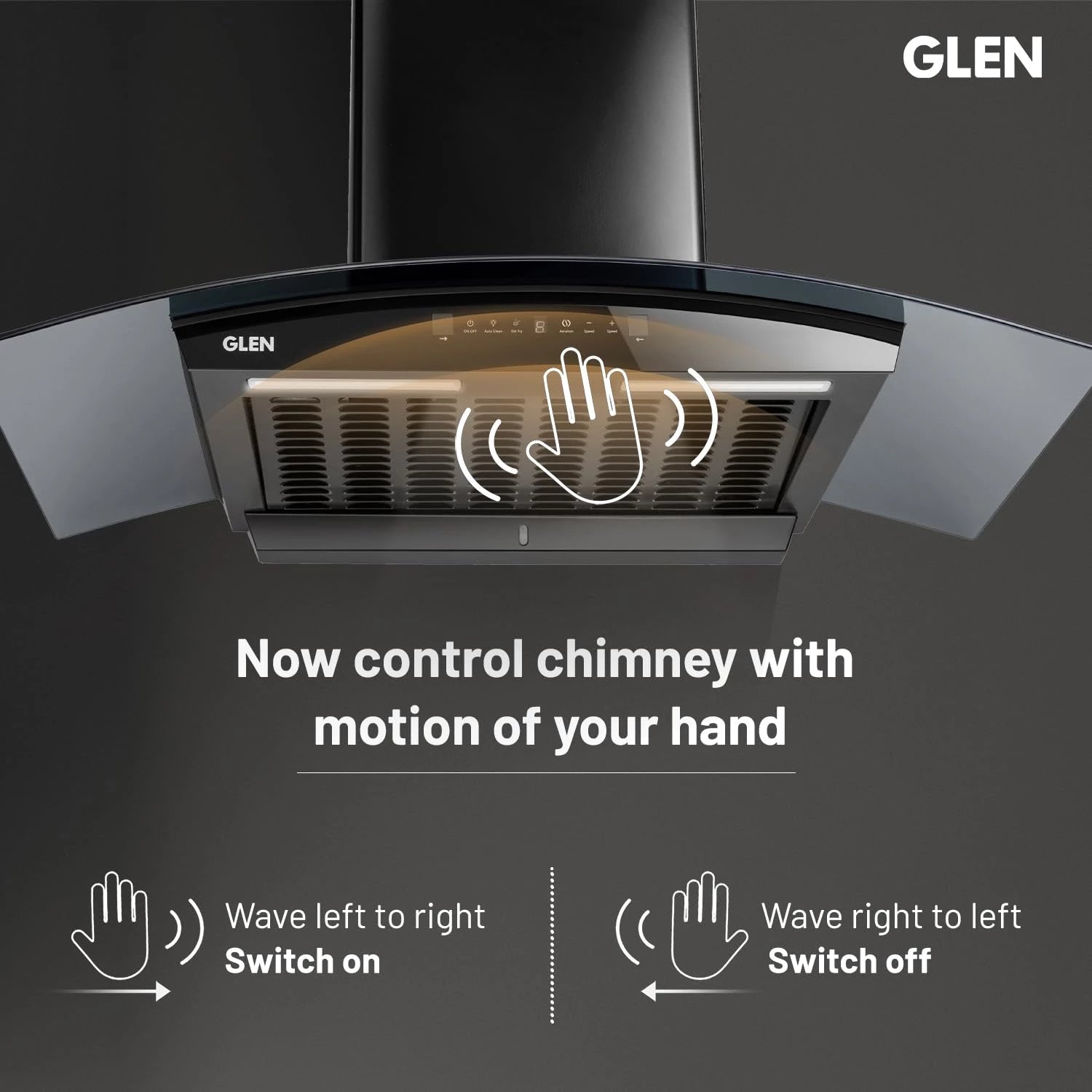 Glen 90 cm 1500 m³/hr BLDC Filterless Thermal Autoclean Kitchen Chimney, Curved Glass |(Hood RICA 90, Aeration technology| Touch & Gesture Control,Black)