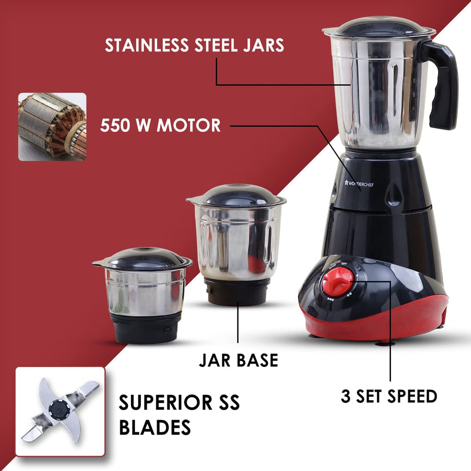 Wonderchef Capri 63154712 550 W 3 Jar Mixer Grinder