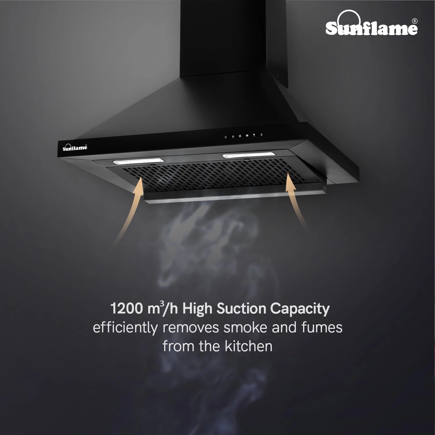 Sunflame Maleo 60 FL HAC Chimney for Kitchen - High Suction of 1200 m³/h/Filter-Less Chimney/One-Press Heat Auto-Clean/Energy-Efficient LED Lights/Low Noise/Easy-to-Clean Panel