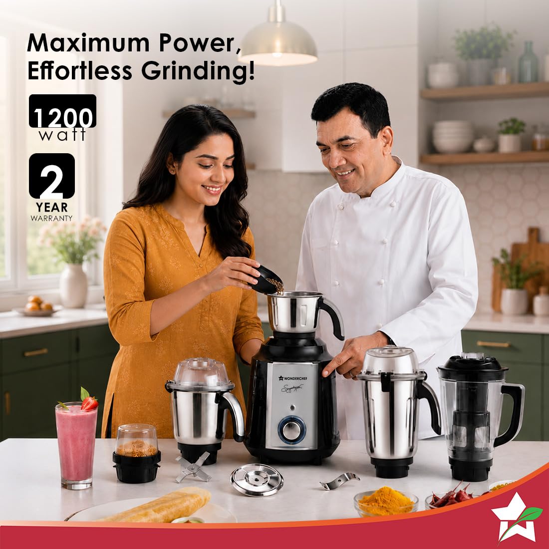 Wonderchef 63155304 Professional 1200W Mixer Grinder with 4 Jars, Black