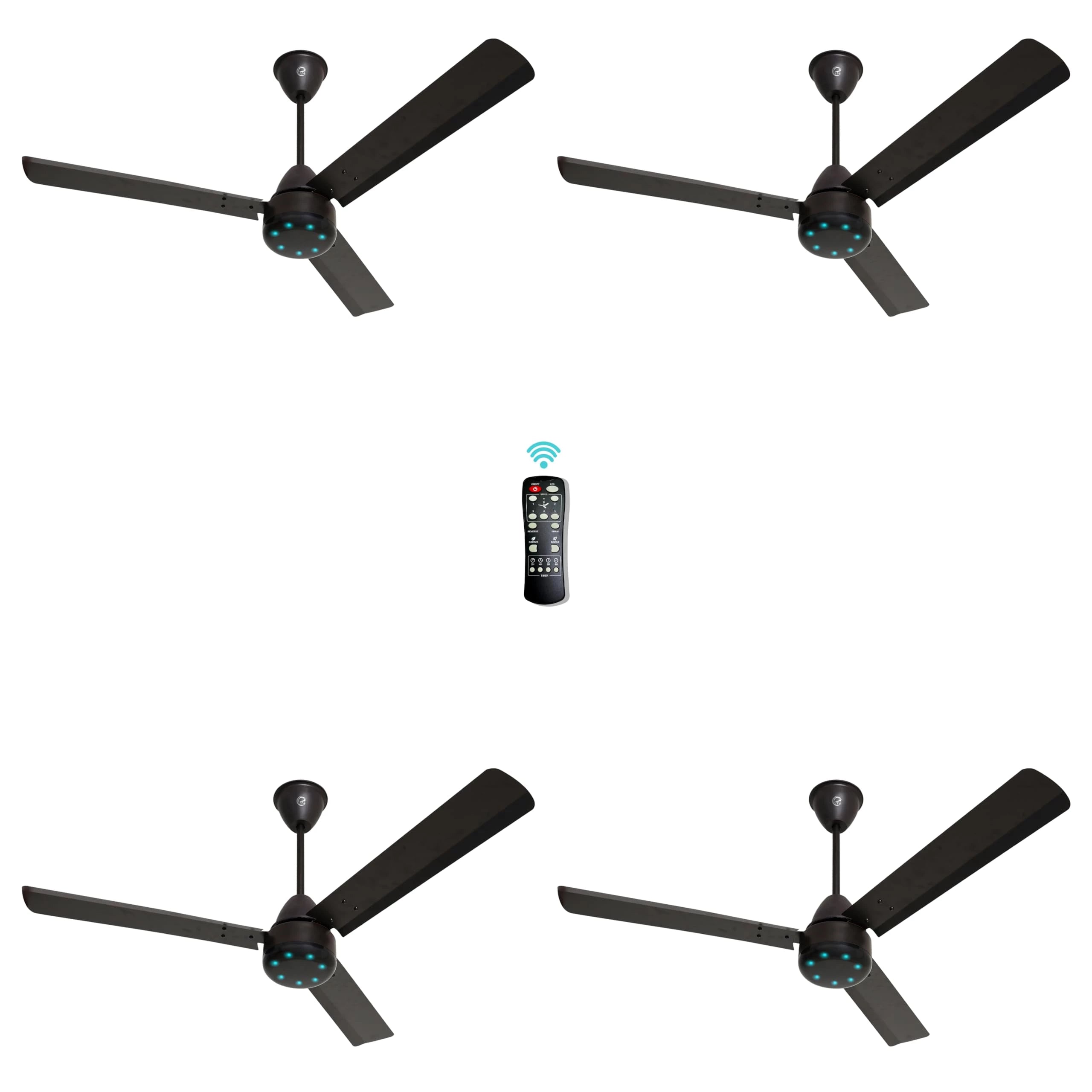 eFF4 Sino1200 mm 3 Blade 5 Star power Saving Ceiling fan with BLDC Motor | Remote control | Decorative Fan with Lights | High Air Flow (Brown - Modern, Pack of 4)