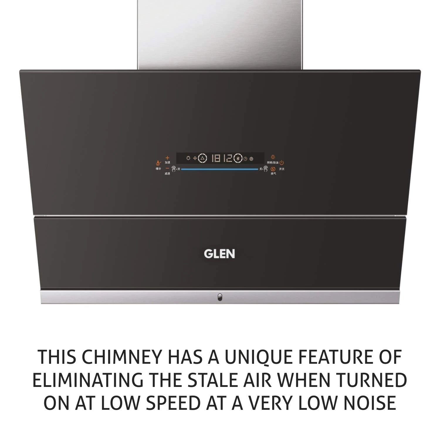 Glen 60cm 1400 m³/hr Auto Clean Vertical Glass Kitchen Chimney With 1 Year Comprehensive Warranty & 12 Year on Motor, BLDC Motor Filterless Motion Sensor Touch Controls (6074, Black)