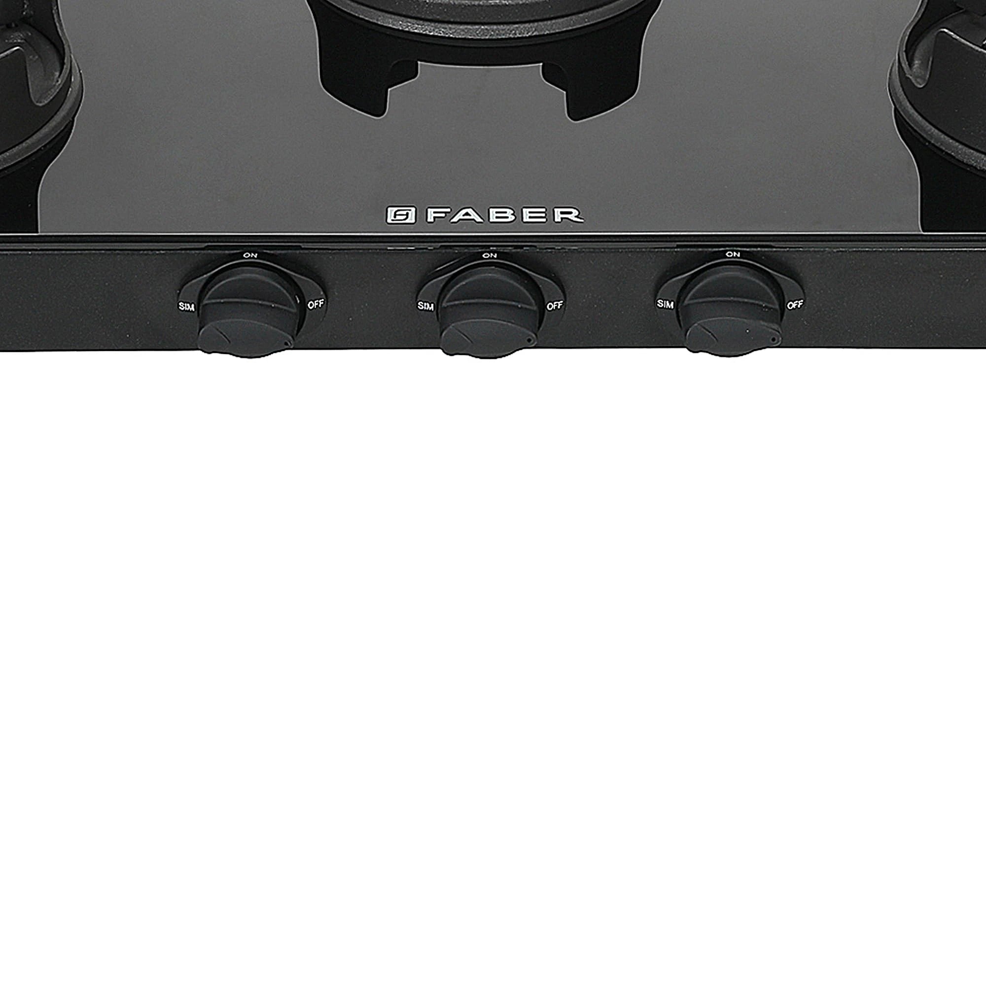 Faber ONYX AI 3BB BK 3-Burner Auto-Ignition Cooktop | Black ABS Knobs | Brass Burners | Cast Iron Pan Support | Black Glass Finish | 7 Yrs Warranty on Glass, 5 Yrs on Burner & Valve | 2 Yrs Comprehens