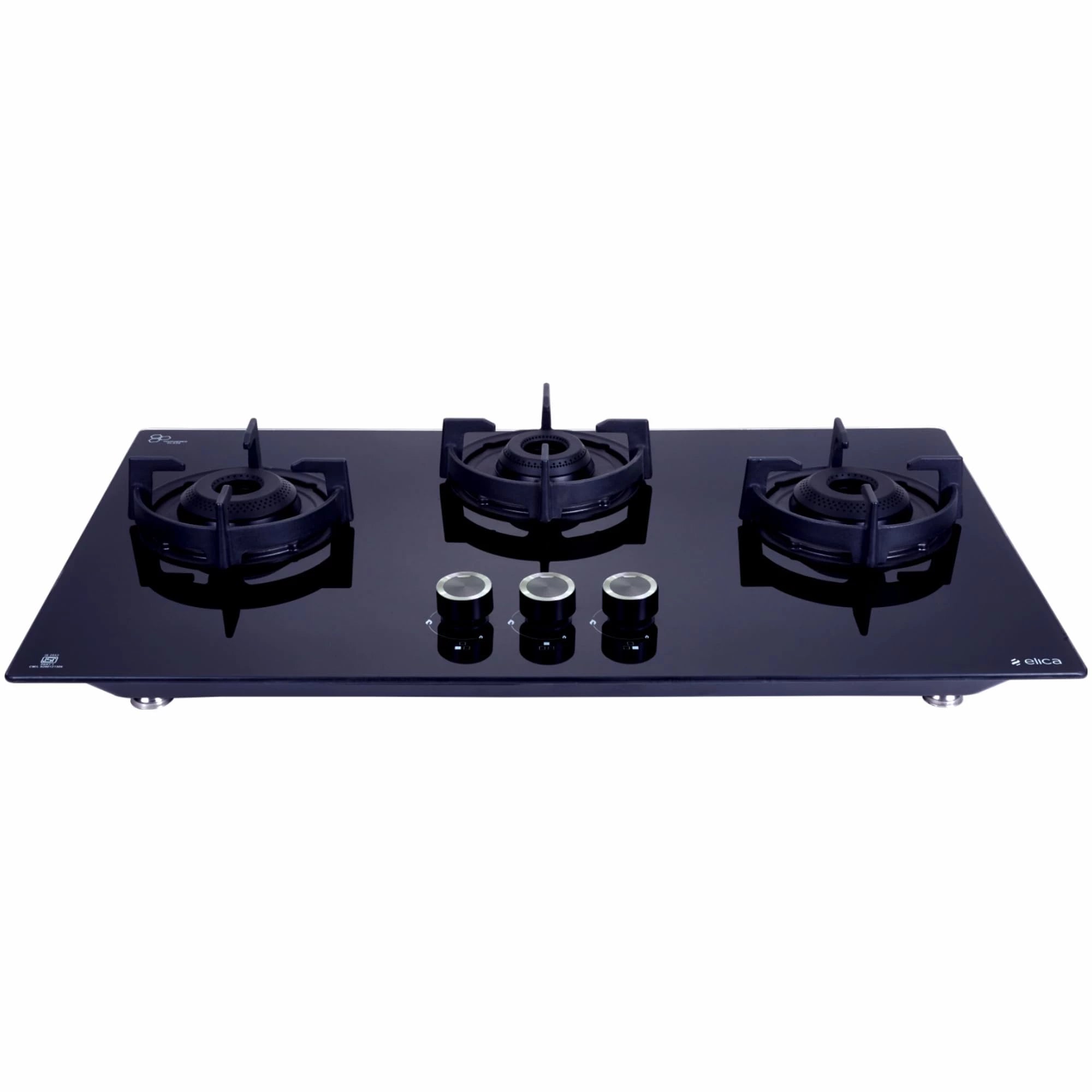 Elica FLEXI 375 LOTUS IND HD BRASS 3 Burner Gas Stove (Auto Ignition, Glass Top, Full Brass)