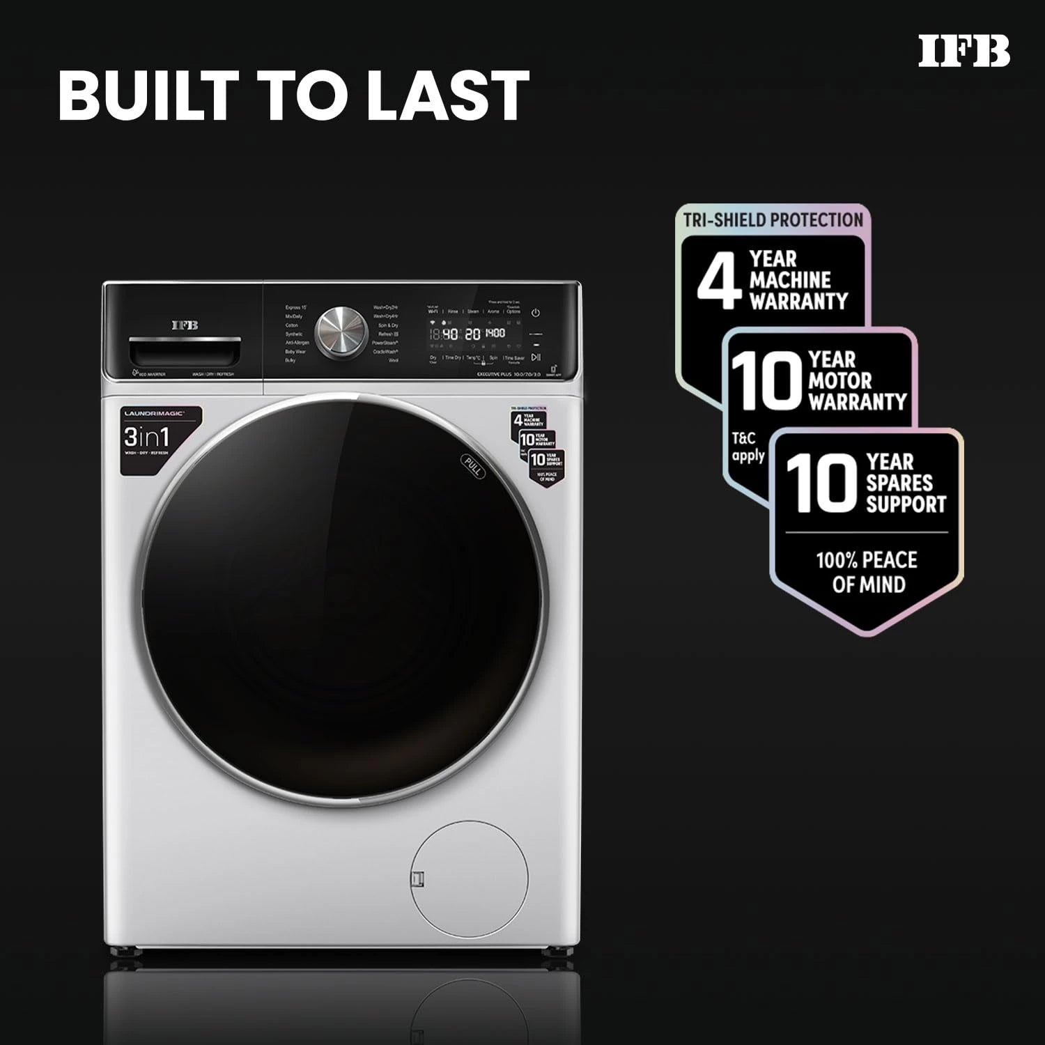 IFB 10 Kg/7 Kg/3 Kg 3-in-1, AI Powered, Fully Automatic Washer Dryer Refresher (IFB Laundrimagic®, EXECUTIVE PLUS ZXS, 9 Swirl Wash, Eco Inverter Technology, Rich Silver)