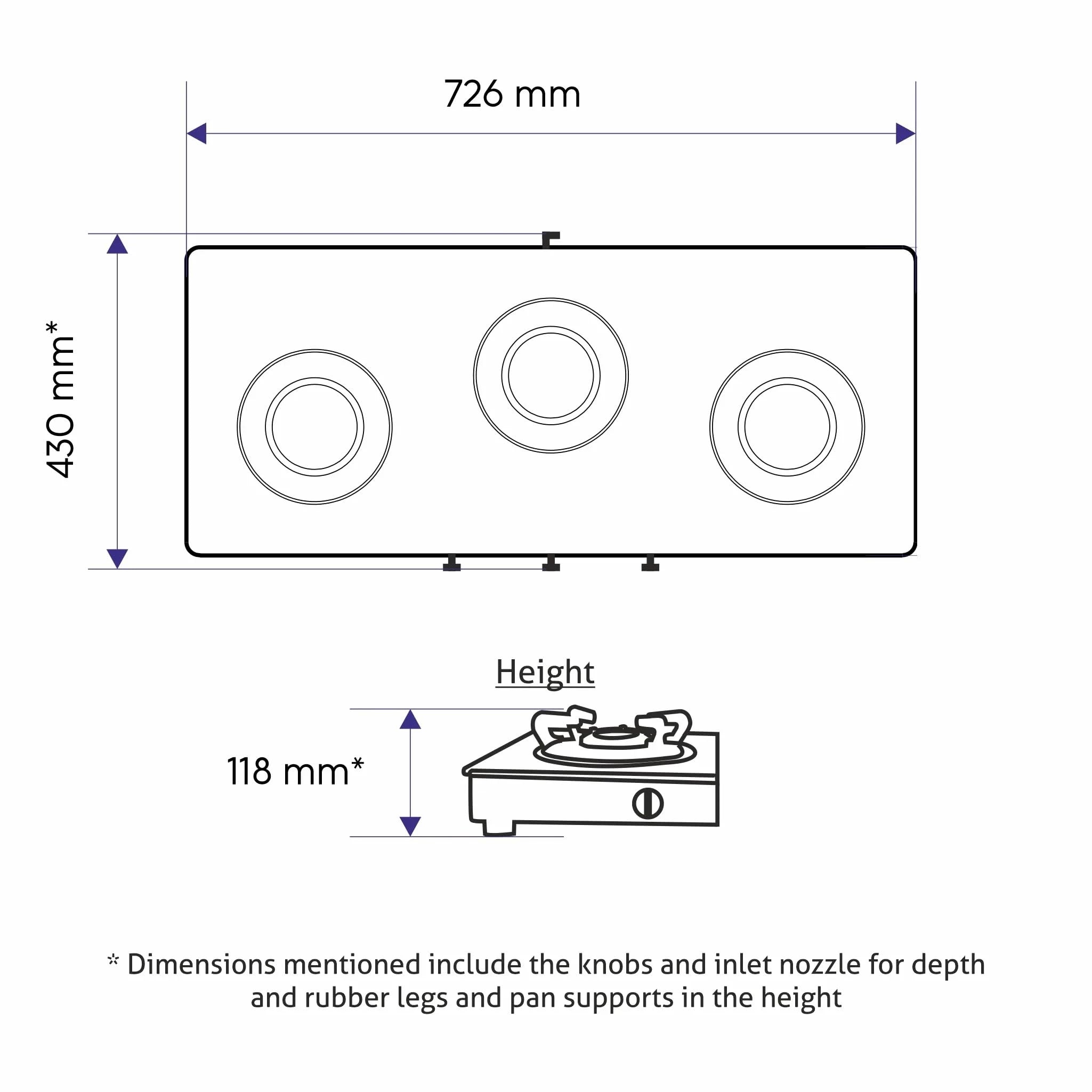 Glen 3 Burner Toughened Glass Top LPG Gas Stove with Fuel Efficient Brass Burners | Black | ISI Certified