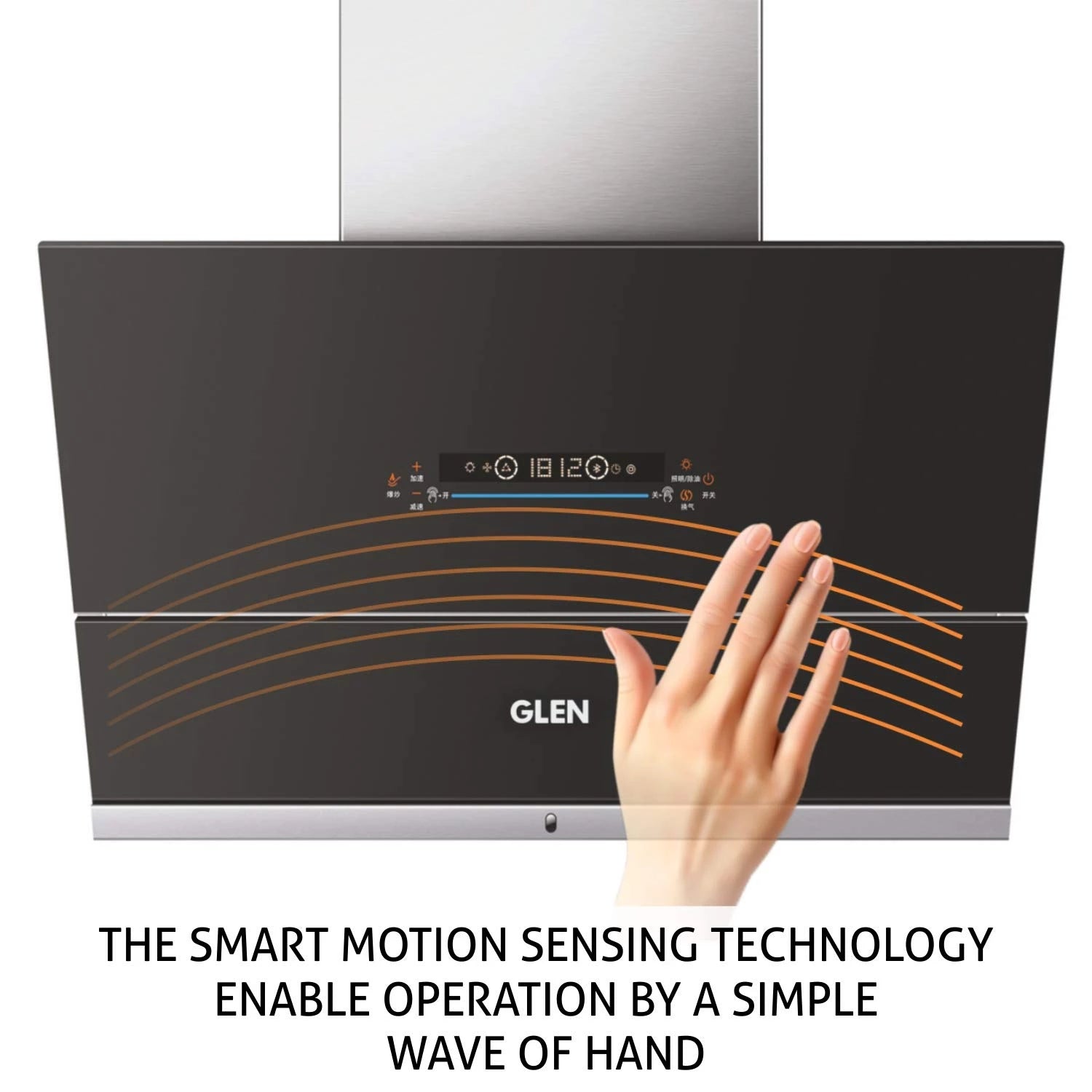 Glen 60cm 1400 m³/hr Auto Clean Vertical Glass Kitchen Chimney With 1 Year Comprehensive Warranty & 12 Year on Motor, BLDC Motor Filterless Motion Sensor Touch Controls (6074, Black)