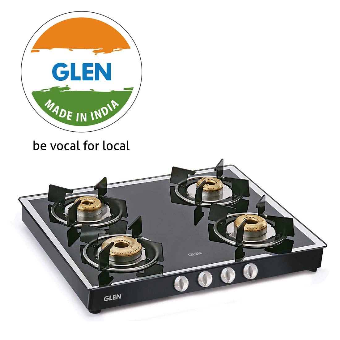 Glen 4 Burner Gas Stove 1042 Black GT Forged Brass Burners Mirror Finish