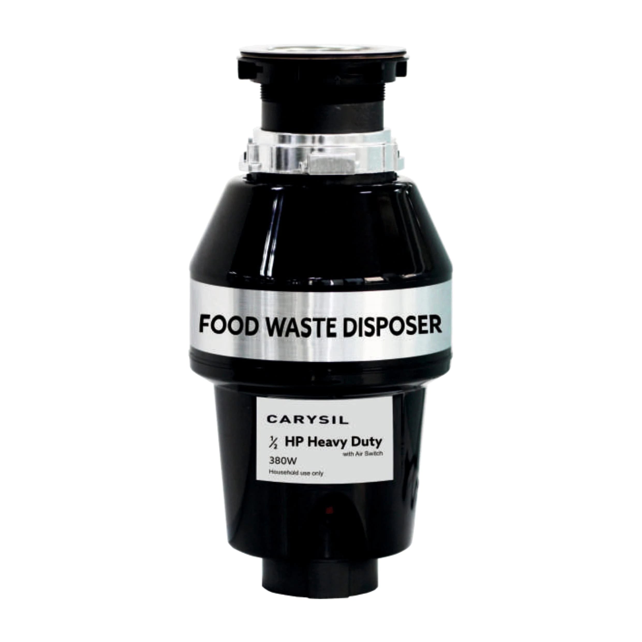 Carysil Food Waste Disposer for Kitchen Sink, 1/2 HP Heavy Duty with Air Switch, Powerful 2500 RPM DC Motor with Low Noise, Stainless Steel Grinding Components, Fits under the Kitchen Sink, Black