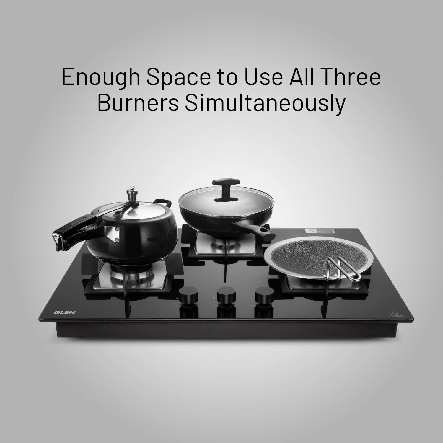 Glen 3 Burner Built-in Hob & Hobtop | 8mm Toughened Glass Top | Auto Ignition | Forged Brass Double Ring Burners | Black | ISI Certified | 2-Year Warranty
