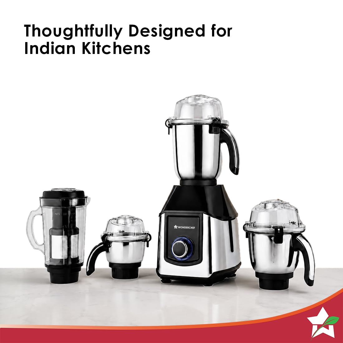 Wonderchef 63155306 Inox SS 1000W 4-jar Black Mixer Grinder