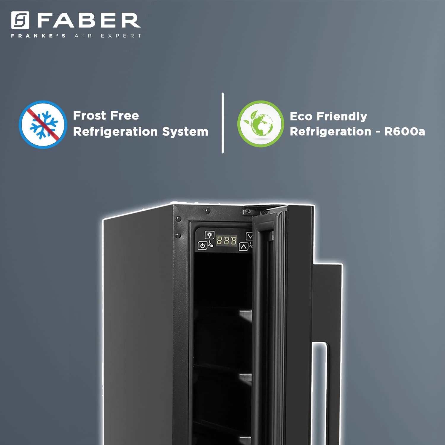 Faber 20L 7 Bottles Wine Chiller|Freestanding cum Built-in|Frost-Free,5-20°C,|SS Handle,Wooden Shelves,Reversible Door,Touchpad & LED Display