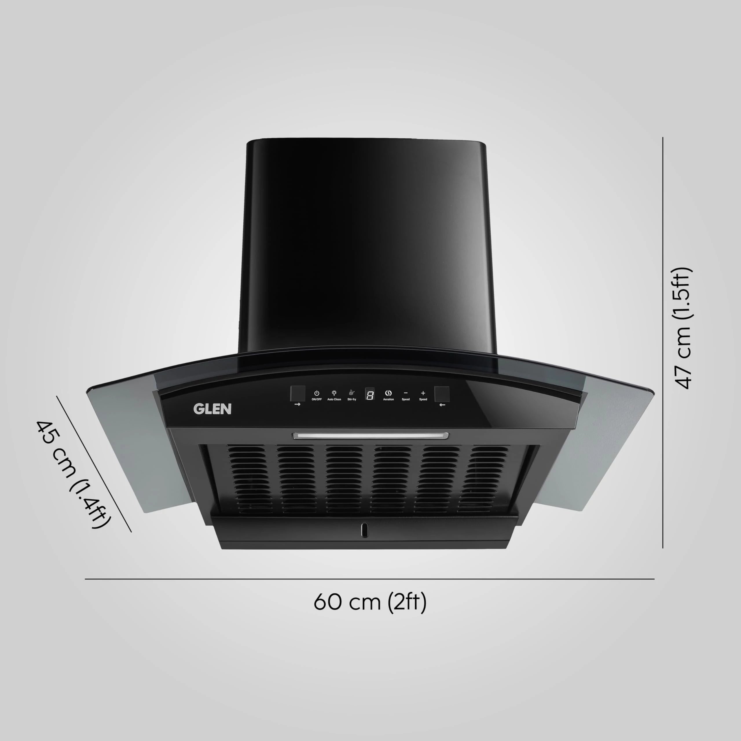 Glen 60 cm 1500 m³/hr BLDC Filterless Thermal Autoclean Kitchen Chimney, Curved Glass |(Hood RICA 60, Aeration technology|Touch & Gesture Control,Black)