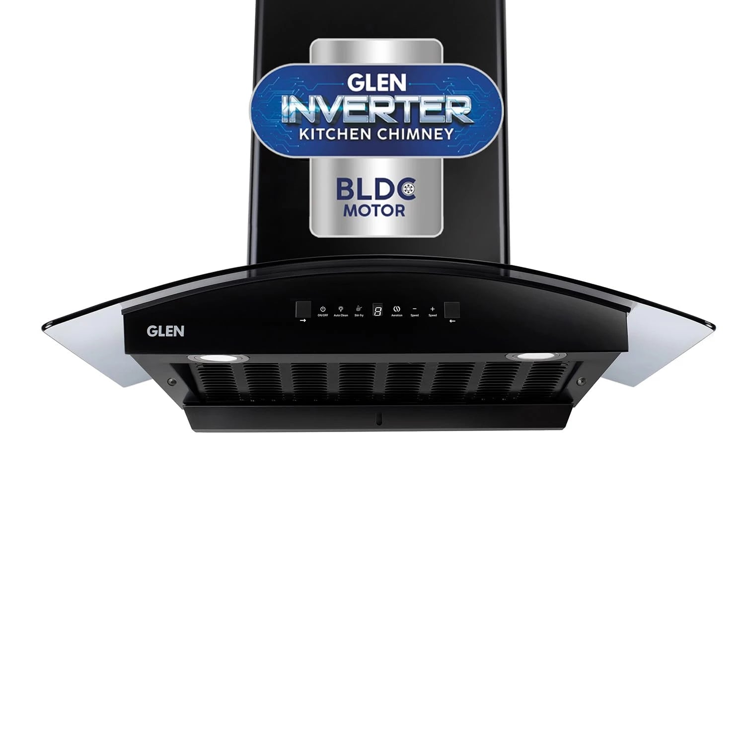 Glen 76 cm 1600 m³/hr BLDC Filterless Thermal Autoclean Kitchen Chimney, Curved Glass |(Hood FABIA 76, Heat Sensor| Aeration technology|Touch & Gesture Control,Black)