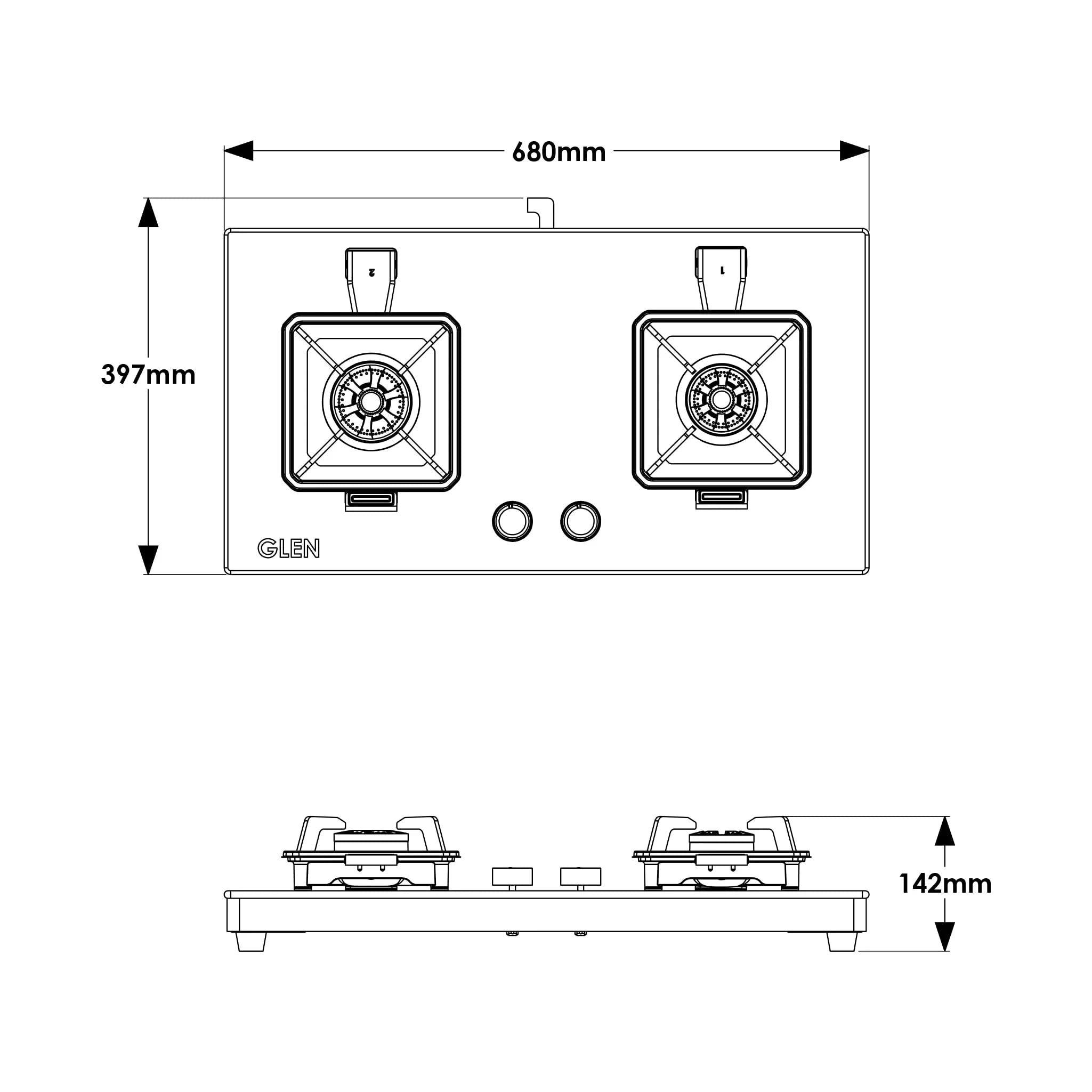 Glen Swift 2 Burner Gas Stove | Removable Multi-Ring Forged Brass Burners | 8mm Toughened Glass Top | Manual Ignition (CT1022GTBLSWIFT)