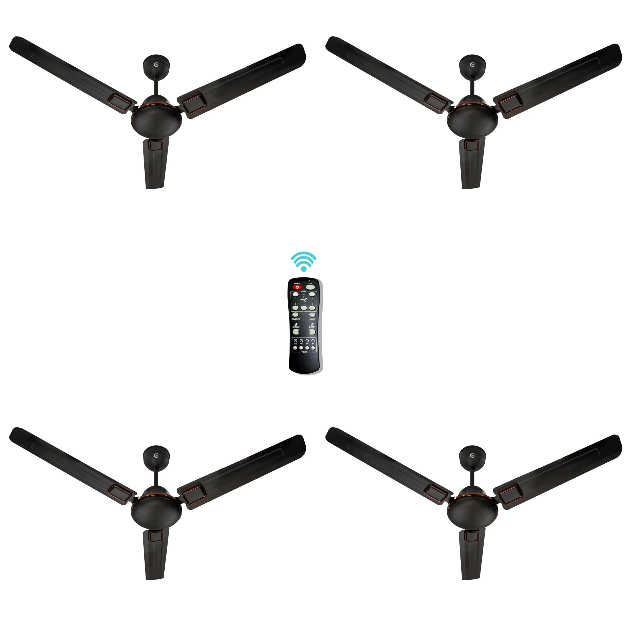 eFF4 Aster 1200mm 3 Blade 5 Star power Saving Ceiling fan with BLDC Motor | Remote control | Decorative Fan with Lights | High Air Flow (Brown - Aster, Pack of 4)