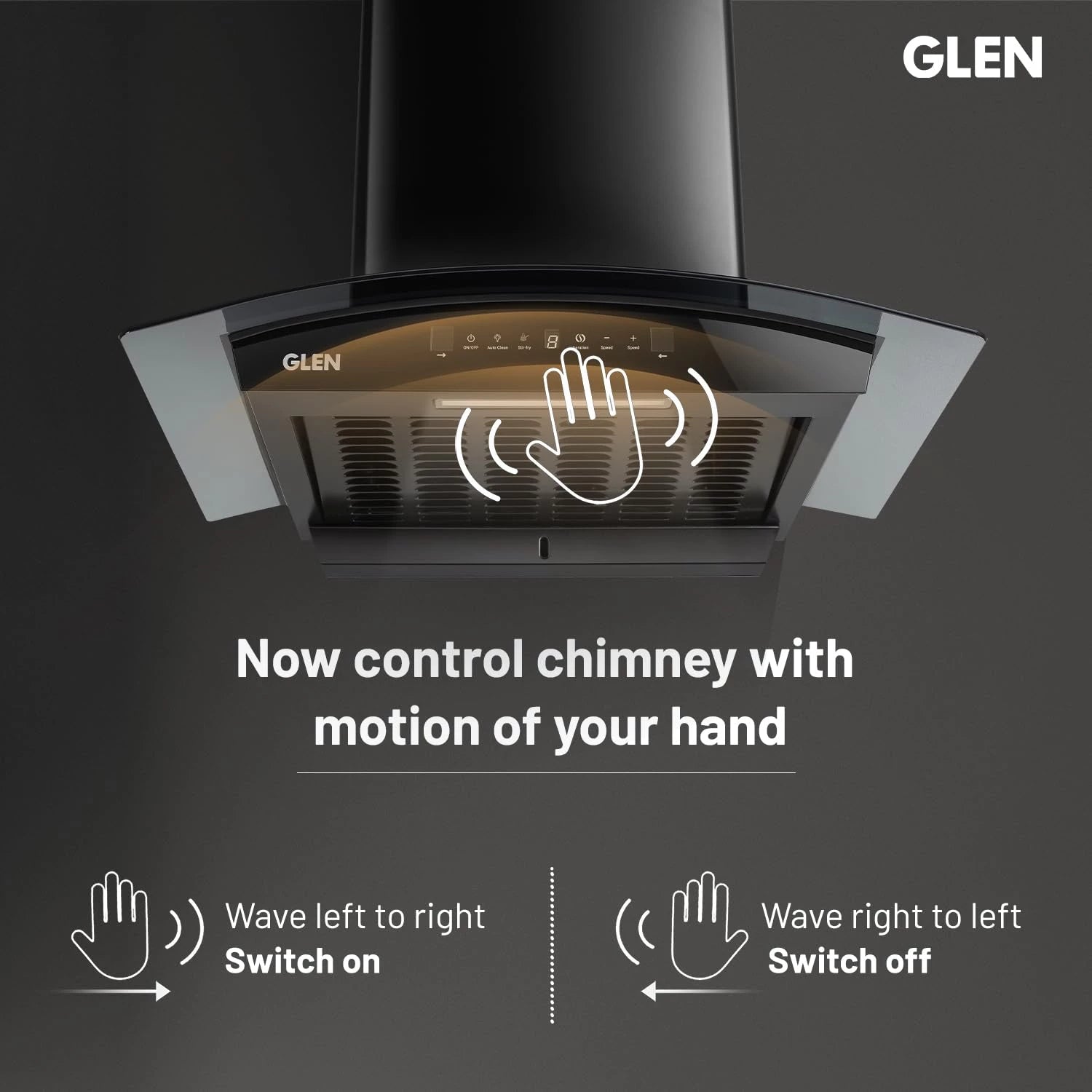 Glen 60 cm 1500 m³/hr BLDC Filterless Thermal Autoclean Kitchen Chimney, Curved Glass |(Hood RICA 60, Aeration technology|Touch & Gesture Control,Black)
