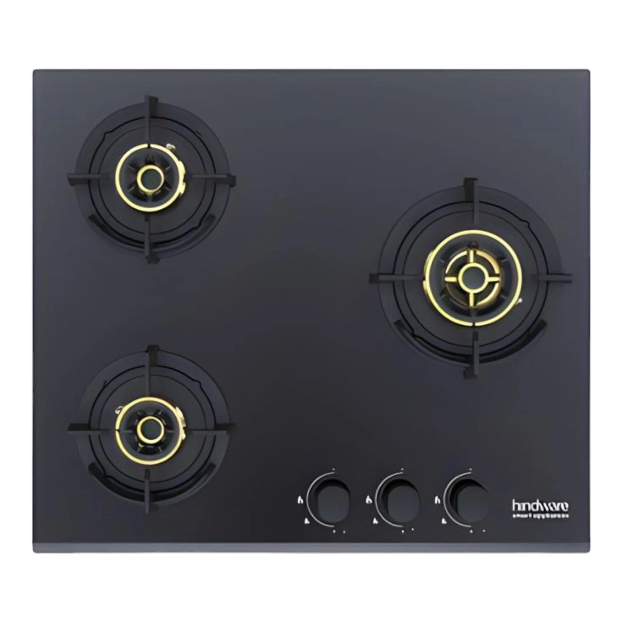 Hindware Hazel 3B 60 Cm | Brass Burners | Auto Ignition | Flame Guard | Metal Knobs | Built In Glass Automatic Hob (3 Burners) - Black