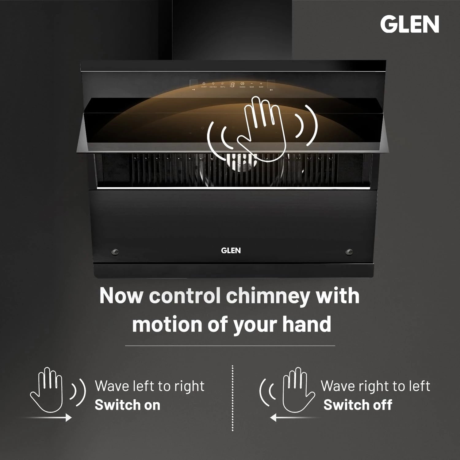 Glen 90 cm 1600 m³/hr BLDC Filterless Thermal Autoclean Kitchen Chimney, Slant |(Hood KOPPA HSR 90, Heat Sensor| Aeration technology|Auto On/Off| Touch & Gesture Control,Black)
