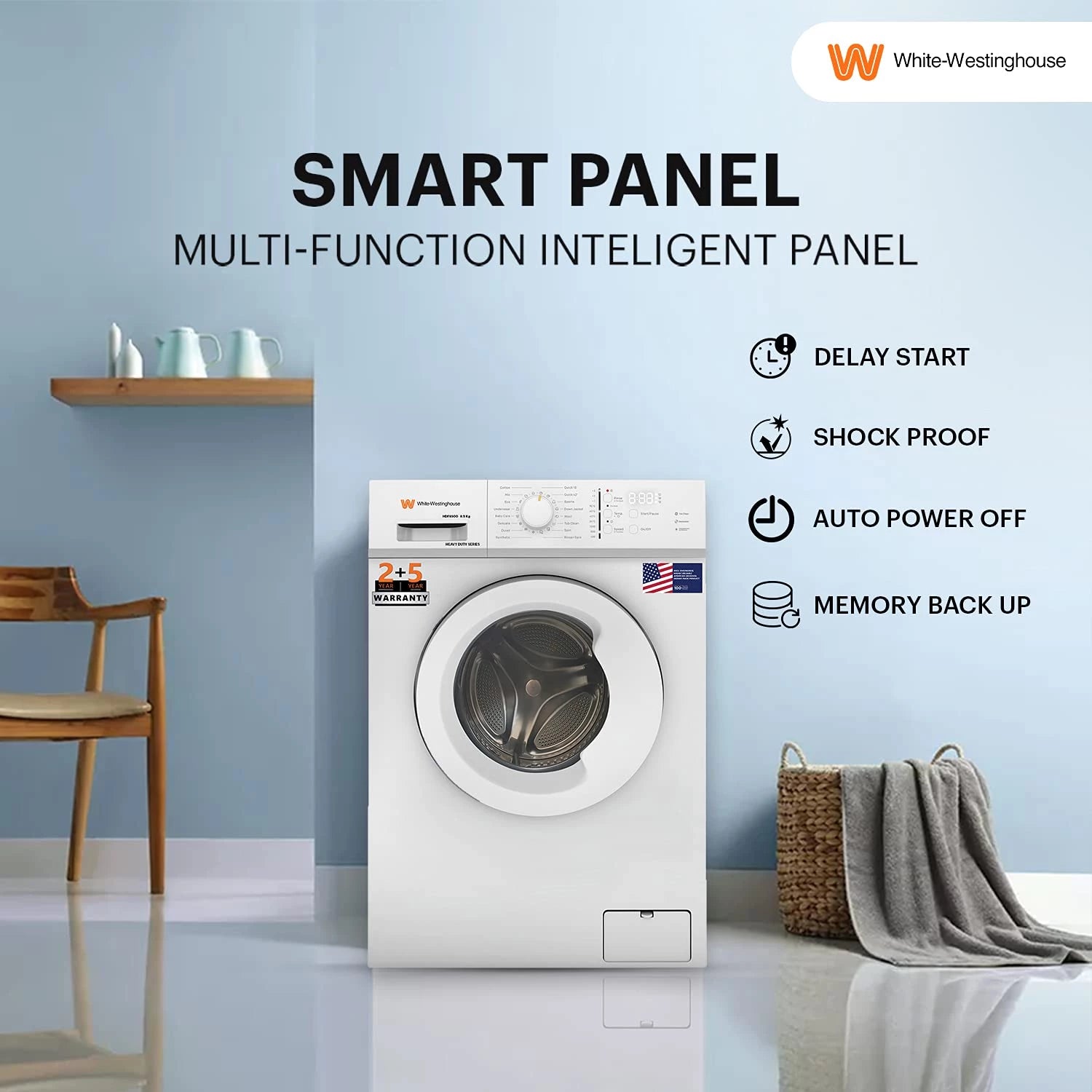 White Westinghouse Washing Machine HDF8500 8.5kg Ultra Smart Dry Fully-Automatic with In-Built Heater