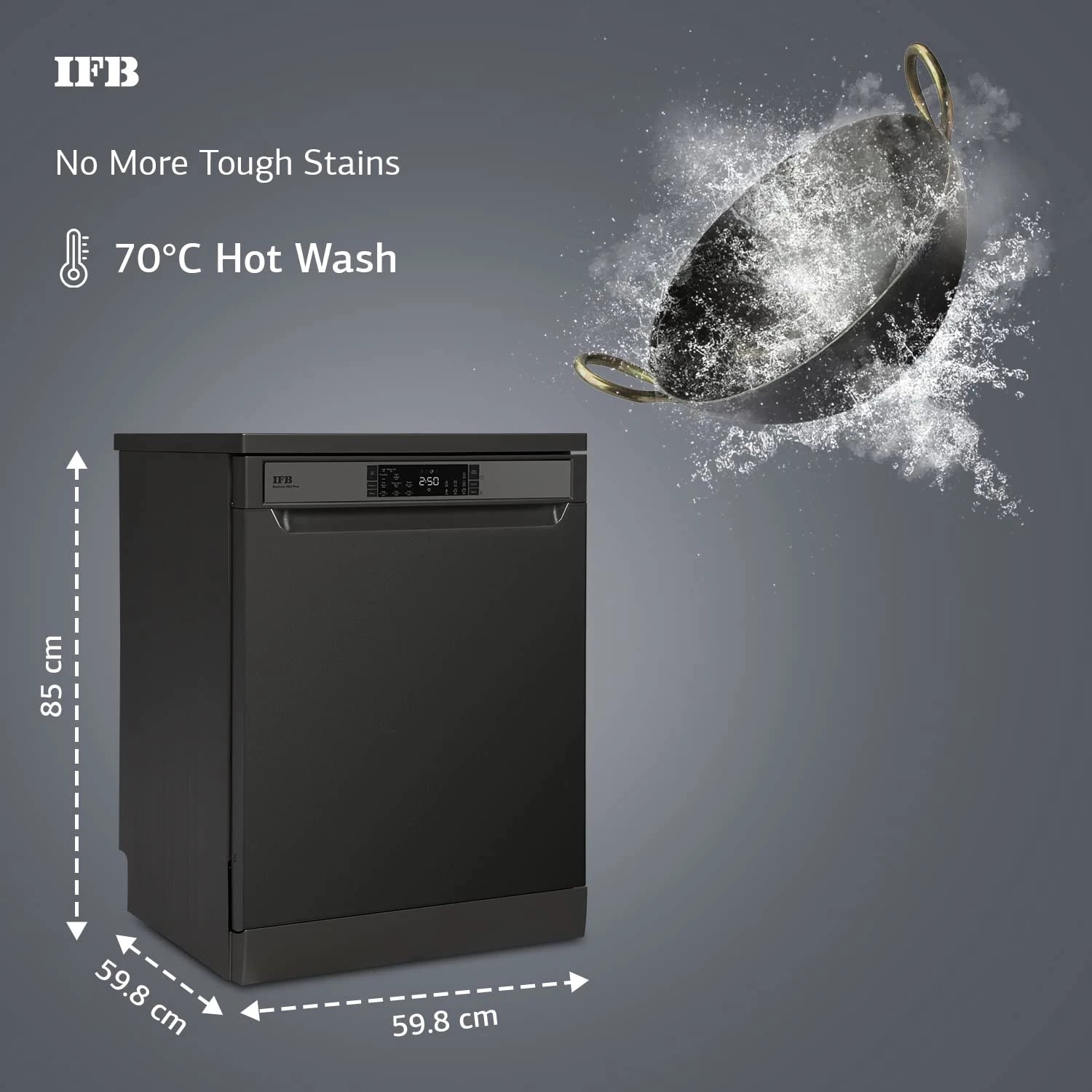 IFB Dishwasher Neptune VX2 Plus, 16 Place Settings, Hot Water Wash, Inox Grey, In Built Heater, Turbo Drying, Perfect for Indian Utensils.