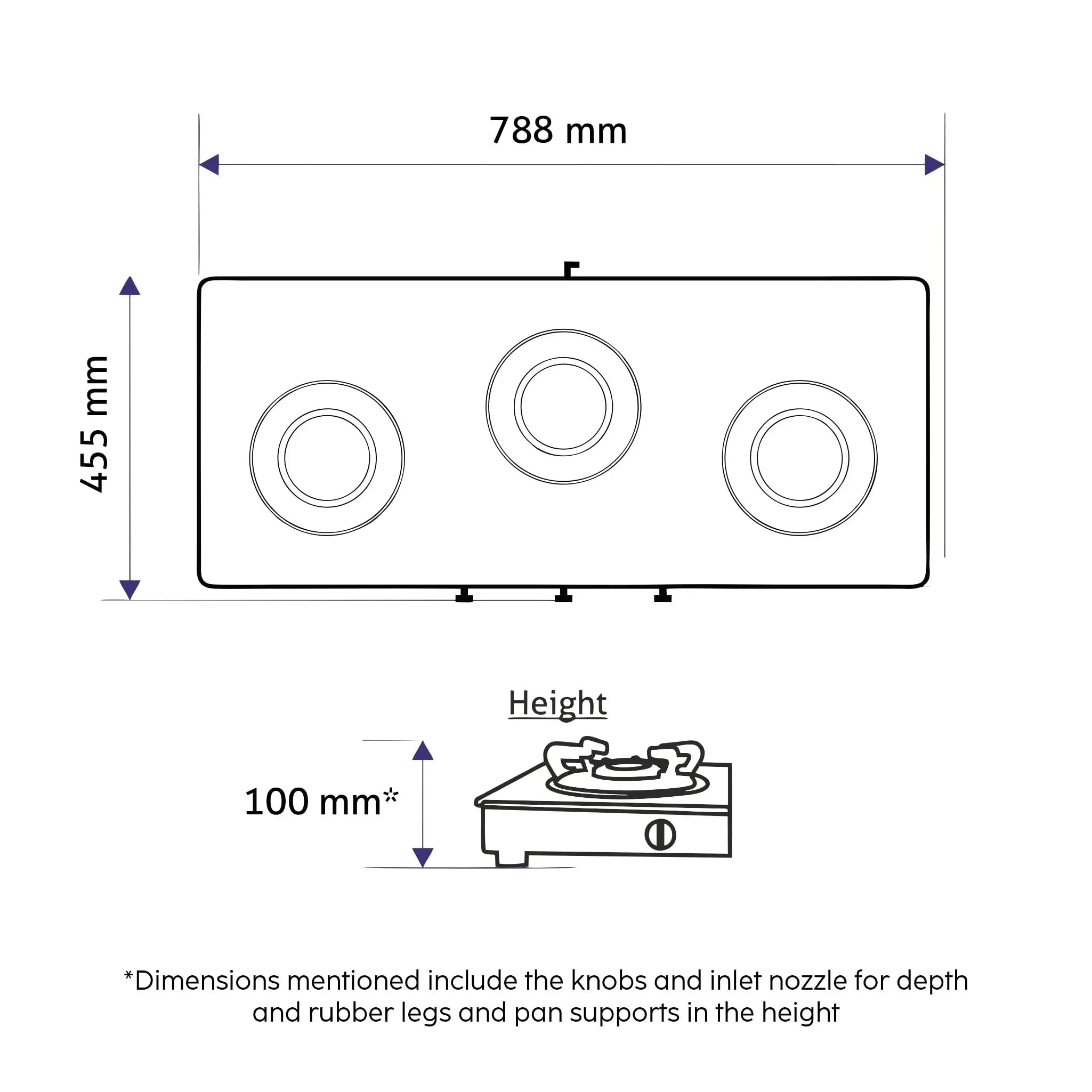 Glen Gas Stove 3 Burner Toughened Glass Top | Ultra Slim LPG Gas Stoves Black | High Flame Forged Brass Burners | 360 Revolving Nozzle | 1035 US BL (Manual)