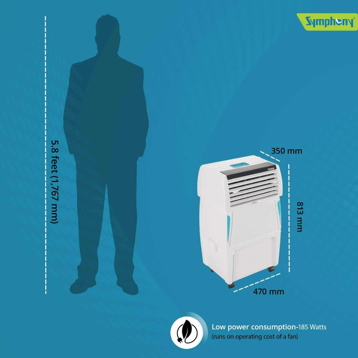Symphony Touch Air Cooler 35-litres with Remote, Digital Touchscreen, Voice Assist (White)
