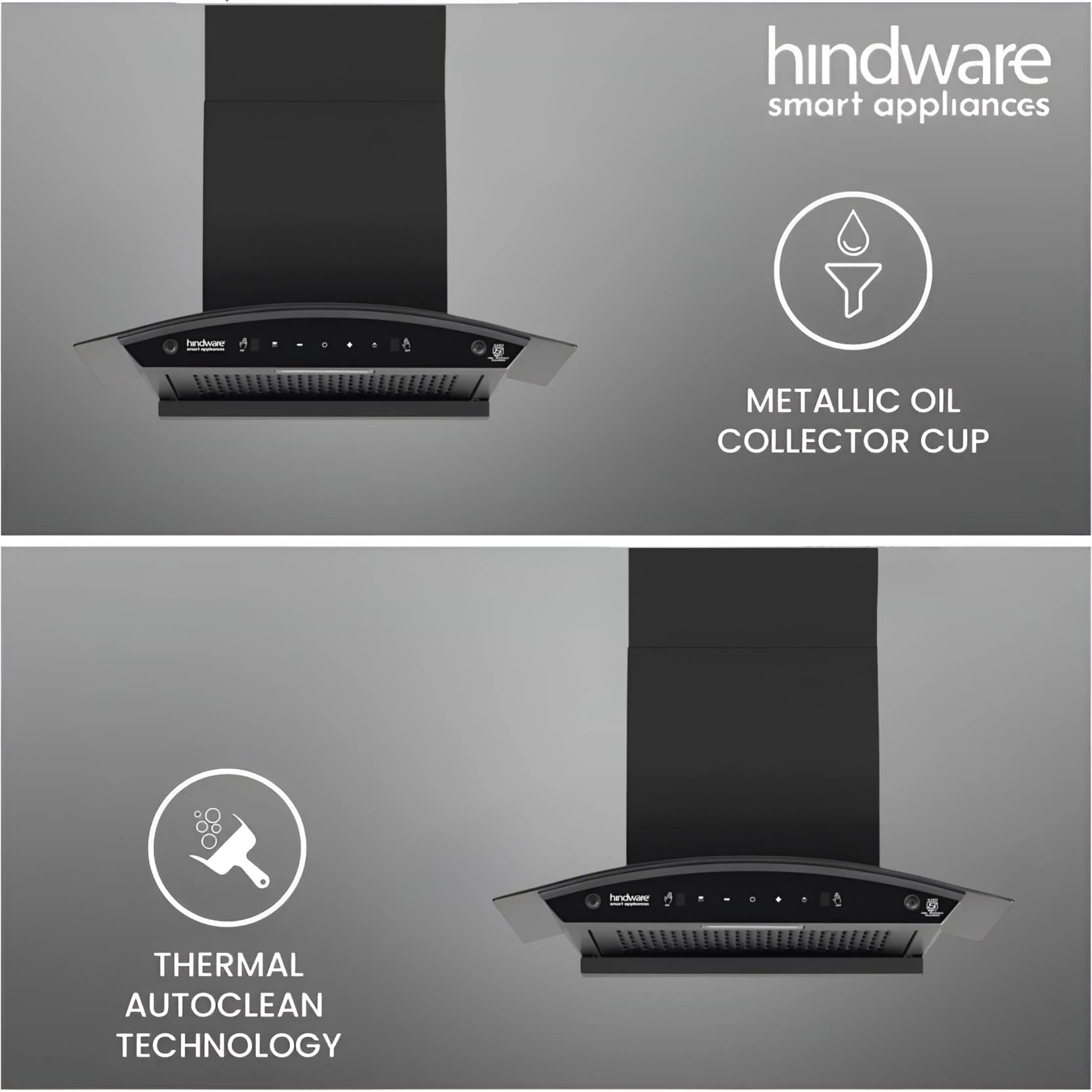 Hindware Smart Appliances EVITA AC 60 IN | 1200 m³/hr | Filterless Auto-Clean Kitchen Chimney With Motion Sensor & Touch Control | Made in India | 2025 Model 60cm (Curved Glass, Black)