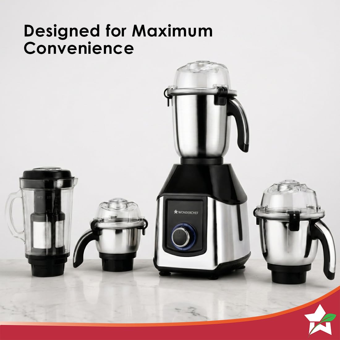 Wonderchef 63155306 Inox SS 1000W 4-jar Black Mixer Grinder
