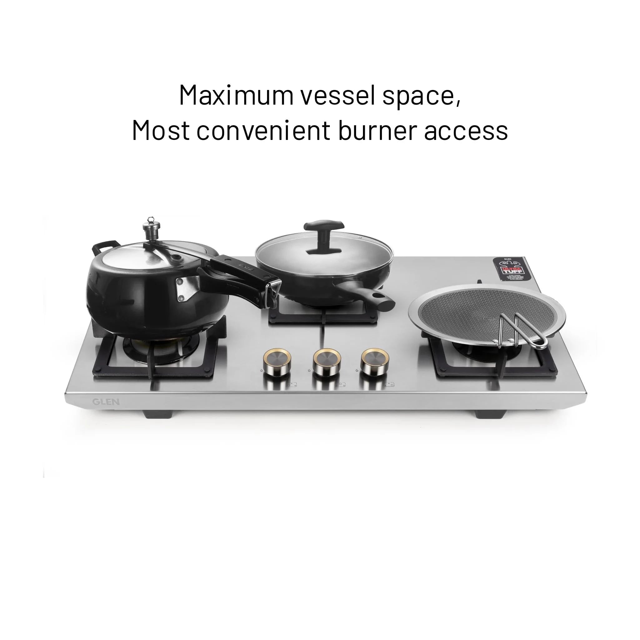 Glen Ultra Tuff 3 Burner Stainless Steel Hob | Auto Ignition | Forged Brass Burners (BH1073XLSQFSUTSSAI)