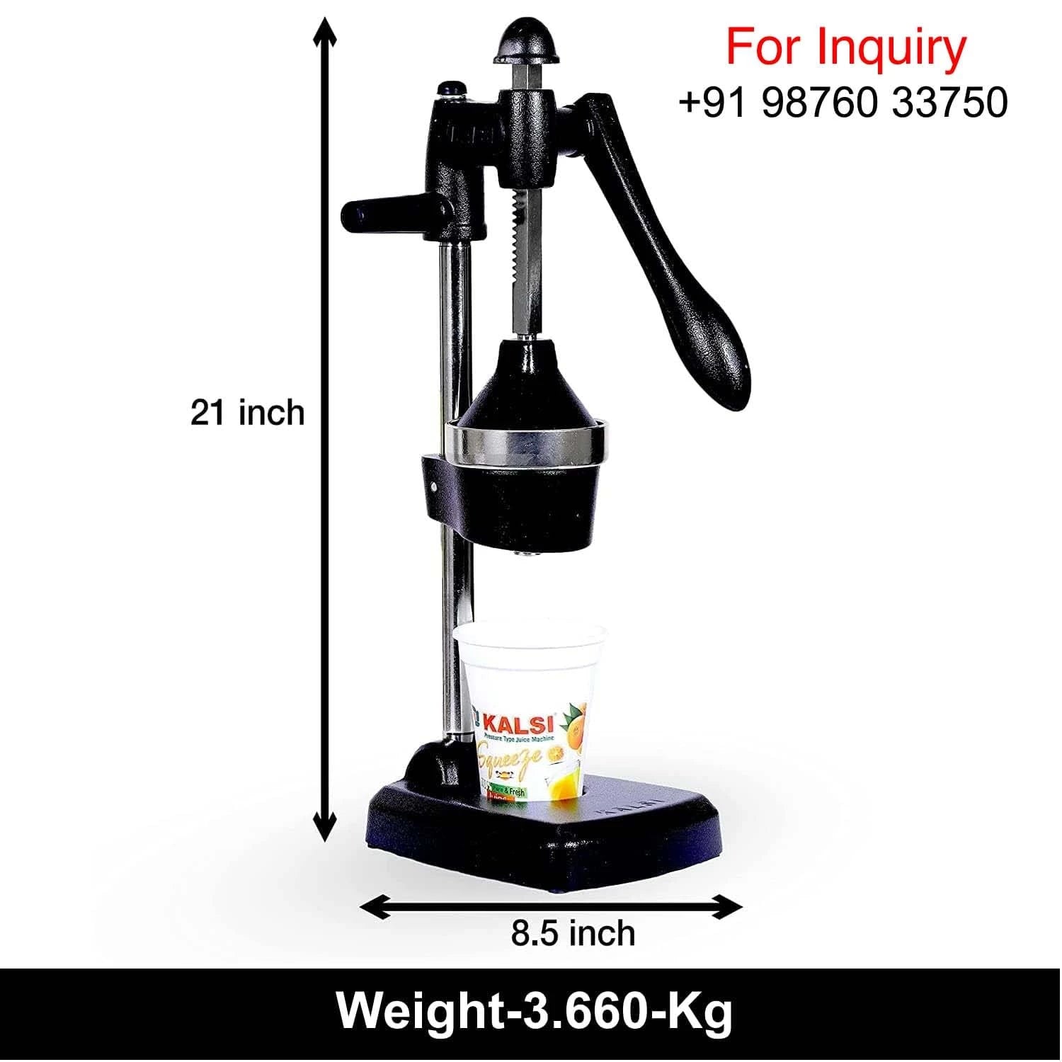 Kalsi-products CE Certified Hand Press Juicer with Food Grade Pressure Cup | Hand Press Citrus Fruit Juicer Machine | Squeezer for Fruits & Vegetables