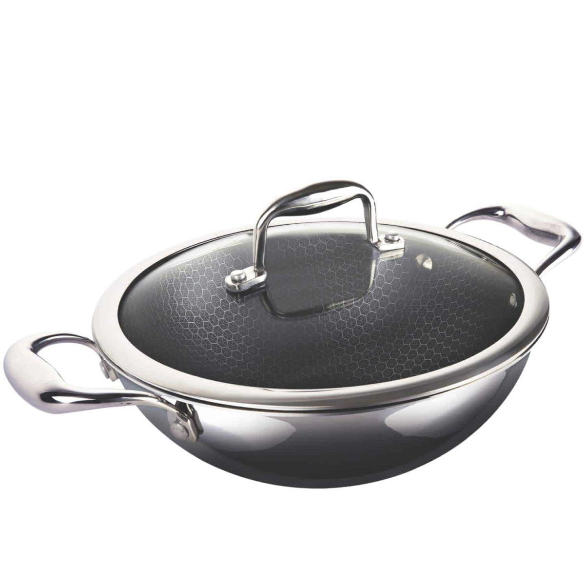 Alda Wok Pan Nero Triply Stainless Steel Non-Stick - 24cm, Black