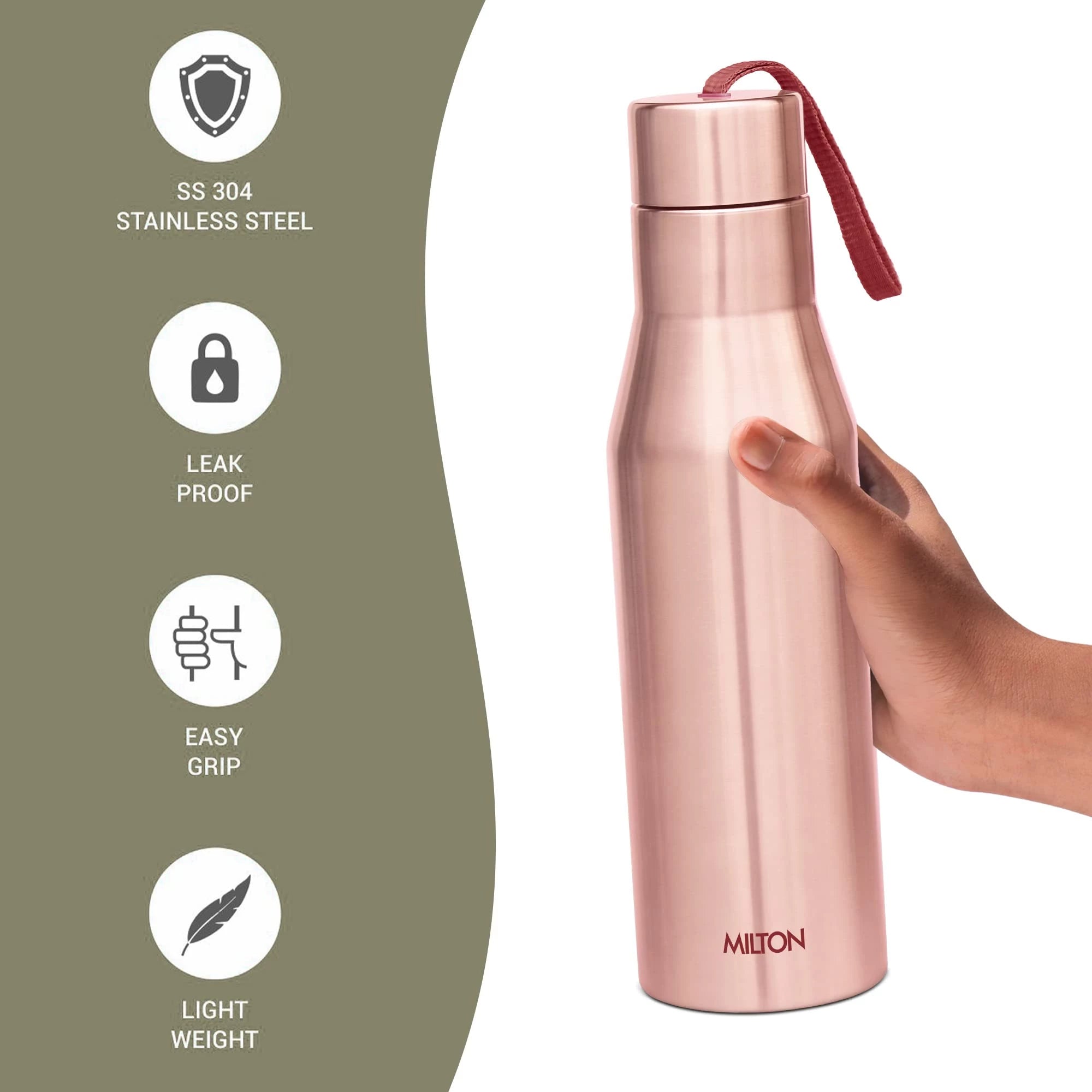 MILTON Super 750 Single Wall Stainless Steel Bottle, 650 ml, Copper | Leak Proof | Office, Gym, Home, Kitchen, Hiking, Treking, Travel | Pack of 1