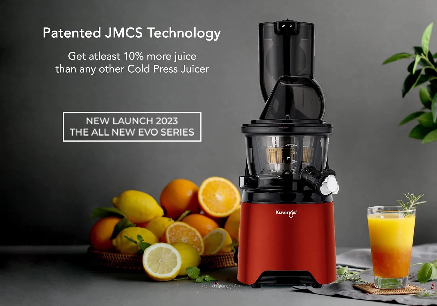Kuvings Evo810 Red Professional Cold Press Whole Slow Juicer, World'S Only Juicer With Patented Rubber & Silicon-Free Technology, All-In-1 Fruit & Vegetable Juicer (Evo810 Red) - 240 Watts (NS-2155)