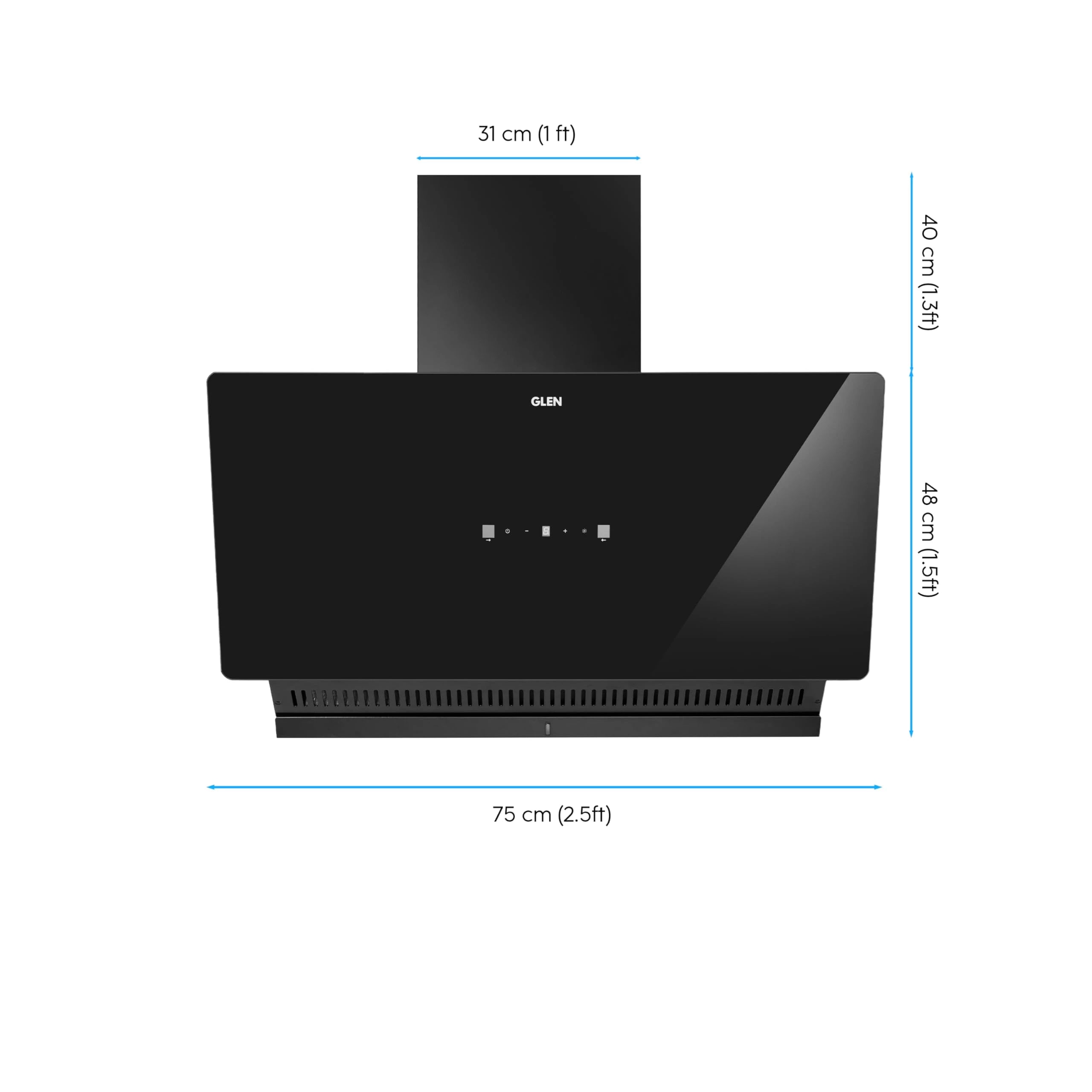 Glen 75cm 1400 m³/hr Filterless Slant Kitchen Chimney |Intelligent Auto Clean |Wider Suction Area|(Hood Mesh 75,Touch & Gesture Control,Black)