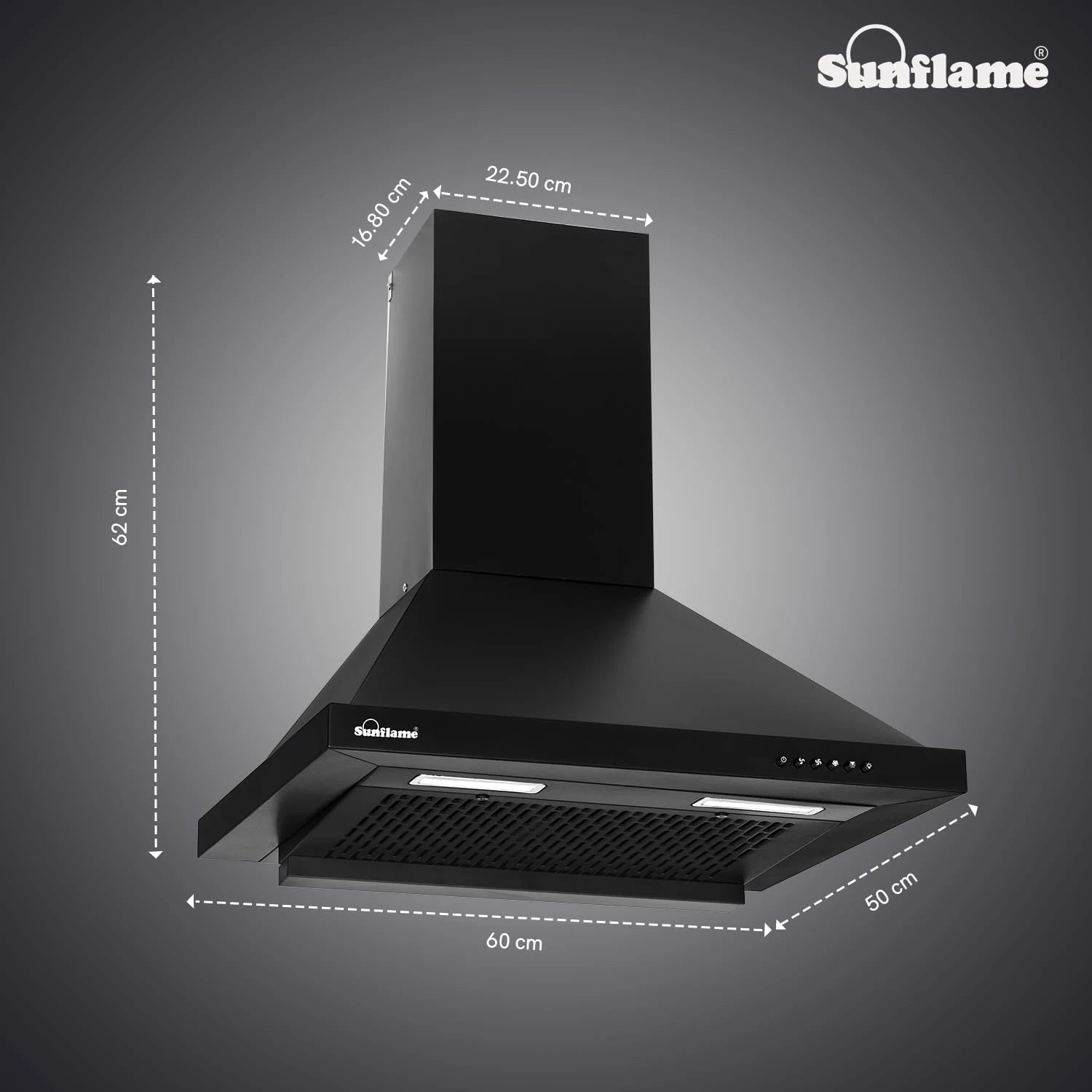 Sunflame Maleo 60 FL HAC Chimney for Kitchen - High Suction of 1200 m³/h/Filter-Less Chimney/One-Press Heat Auto-Clean/Energy-Efficient LED Lights/Low Noise/Easy-to-Clean Panel