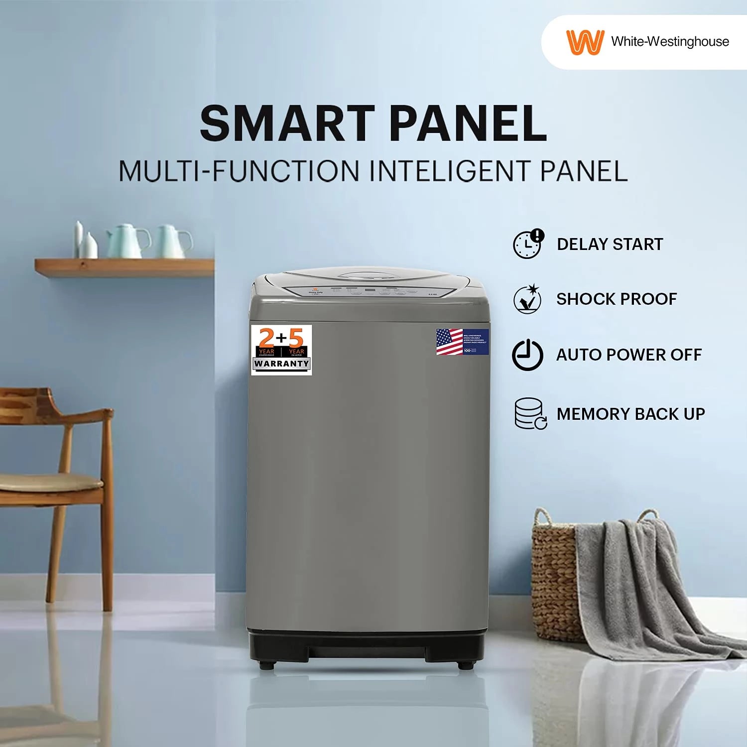 White Westinghouse 6.5kg Washing Machine (HDT6500/GREY) with Ultra Hydrant Technology.