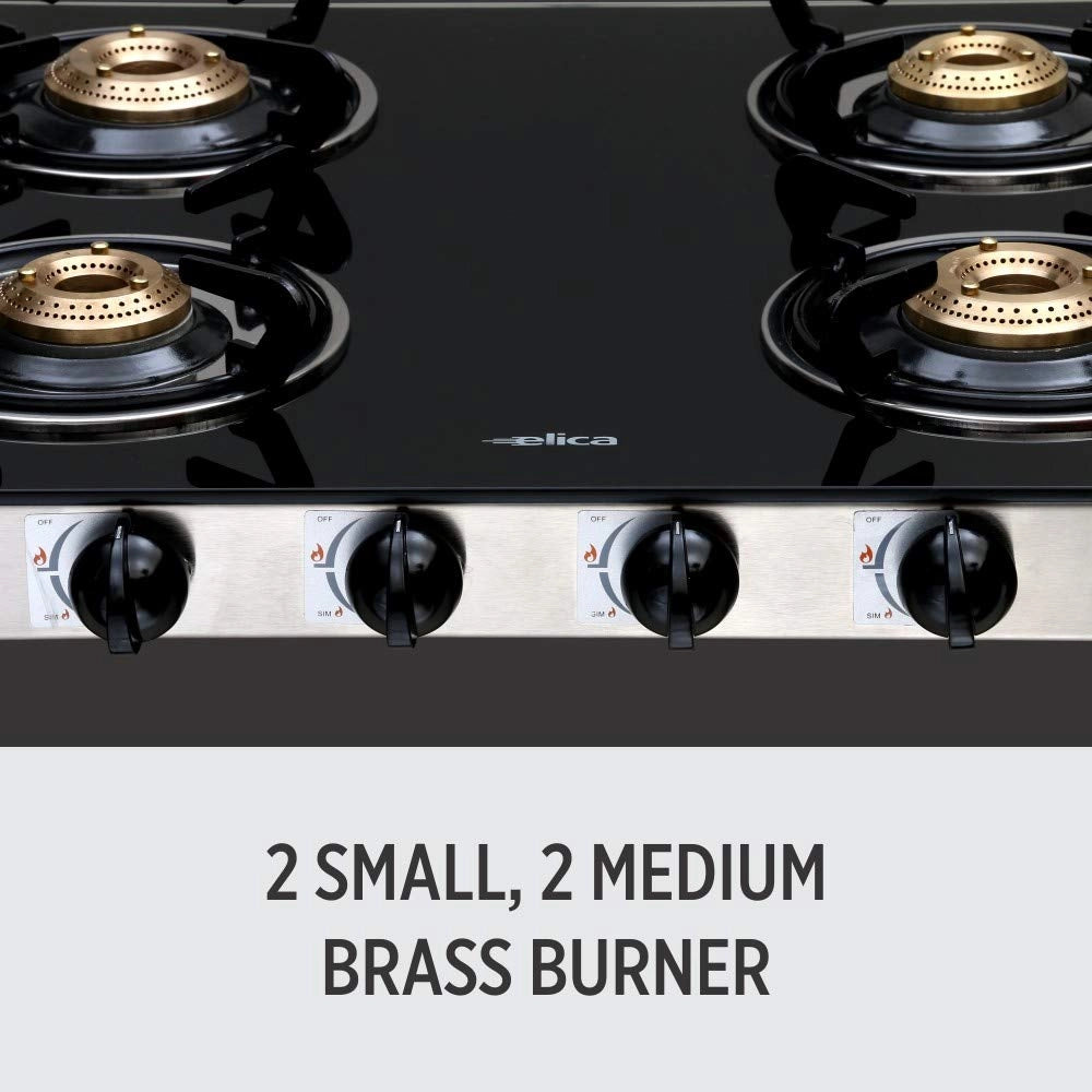 Elica Vetro Glass Top 4 Burner Gas Stove (594 CT VETRO BLK SS)