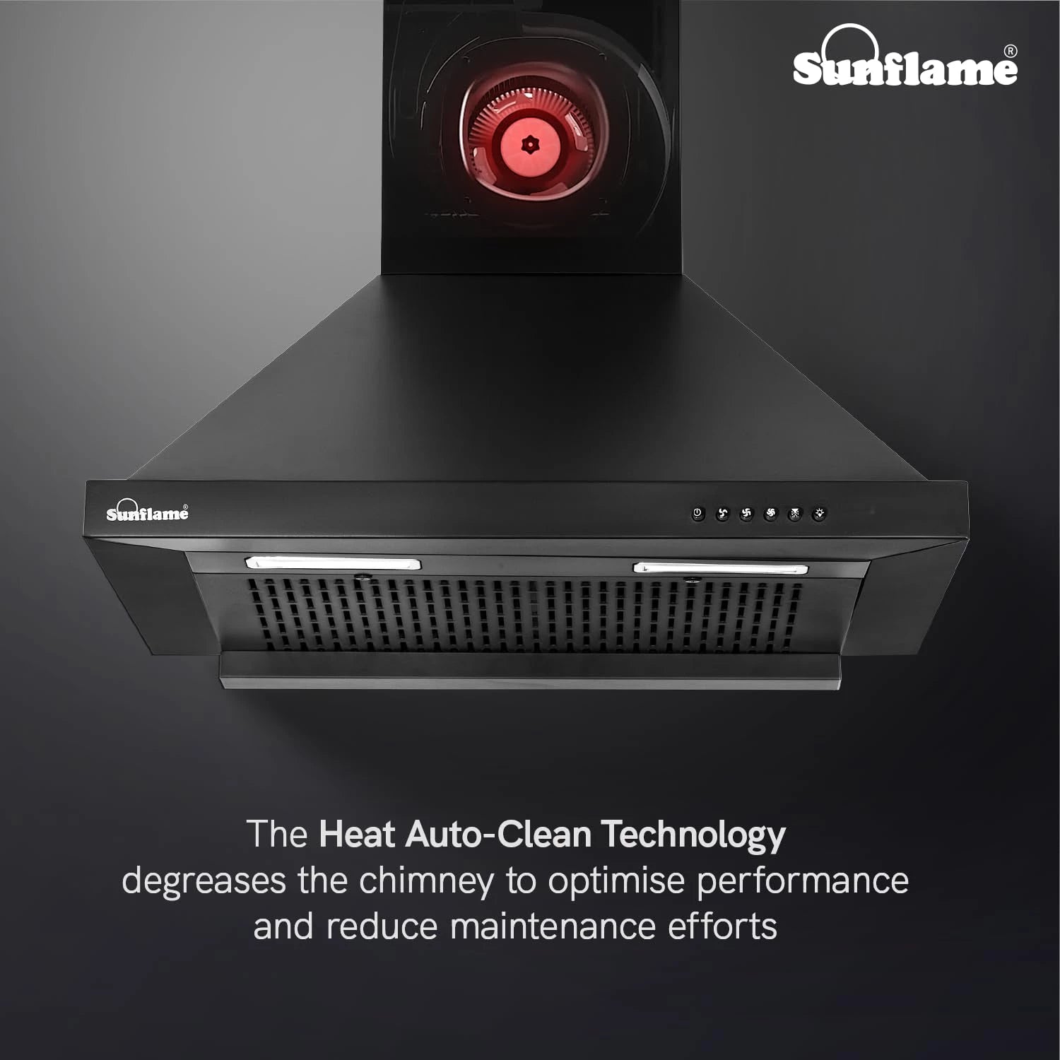 Sunflame Maleo 60 FL HAC Chimney for Kitchen - High Suction of 1200 m³/h/Filter-Less Chimney/One-Press Heat Auto-Clean/Energy-Efficient LED Lights/Low Noise/Easy-to-Clean Panel
